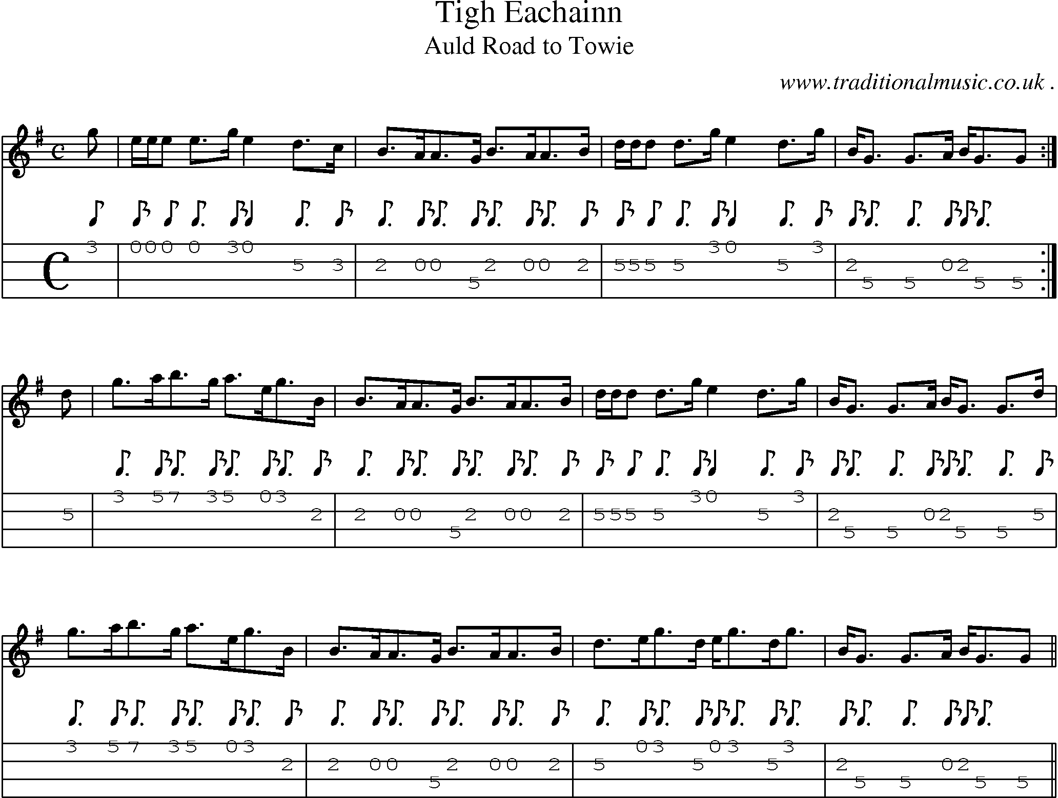 Sheet-music  score, Chords and Mandolin Tabs for Tigh Eachainn
