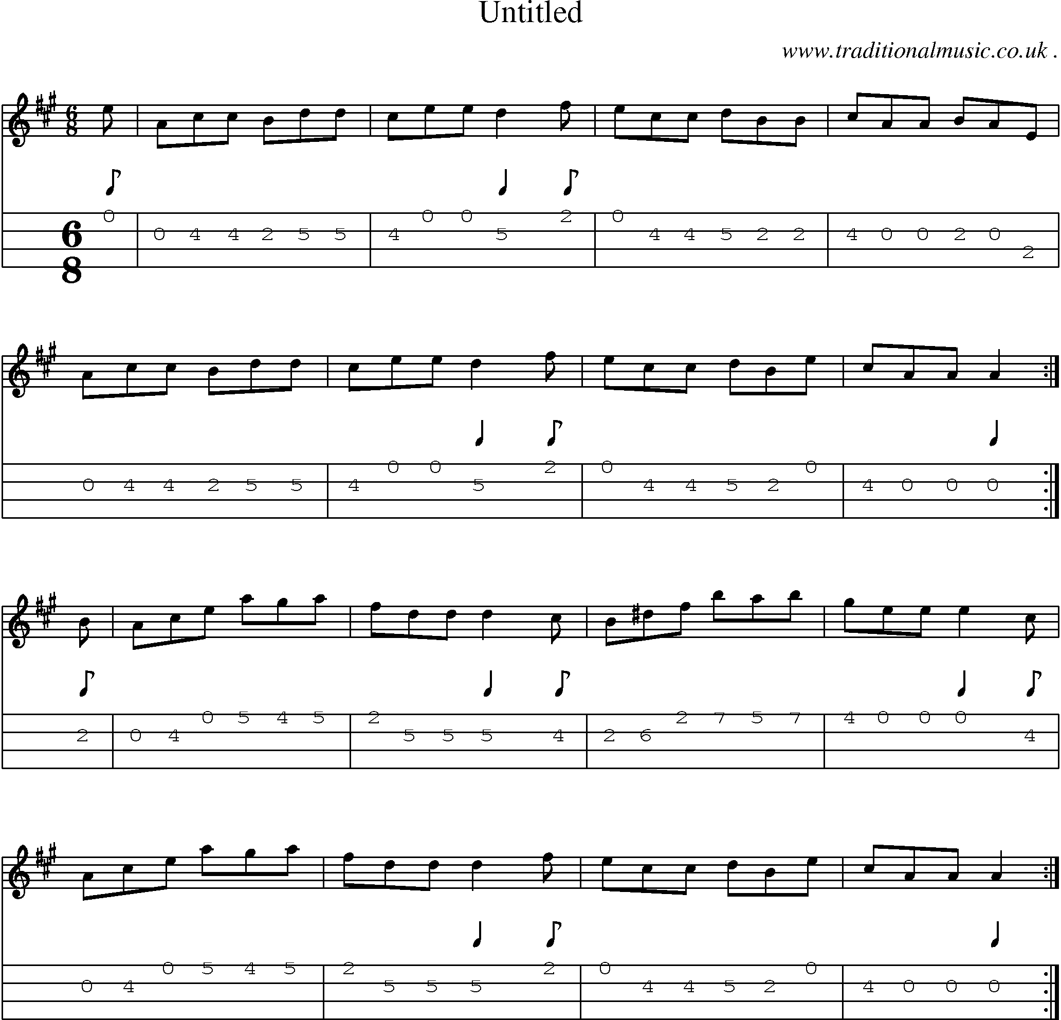 Sheet-music  score, Chords and Mandolin Tabs for Untitled