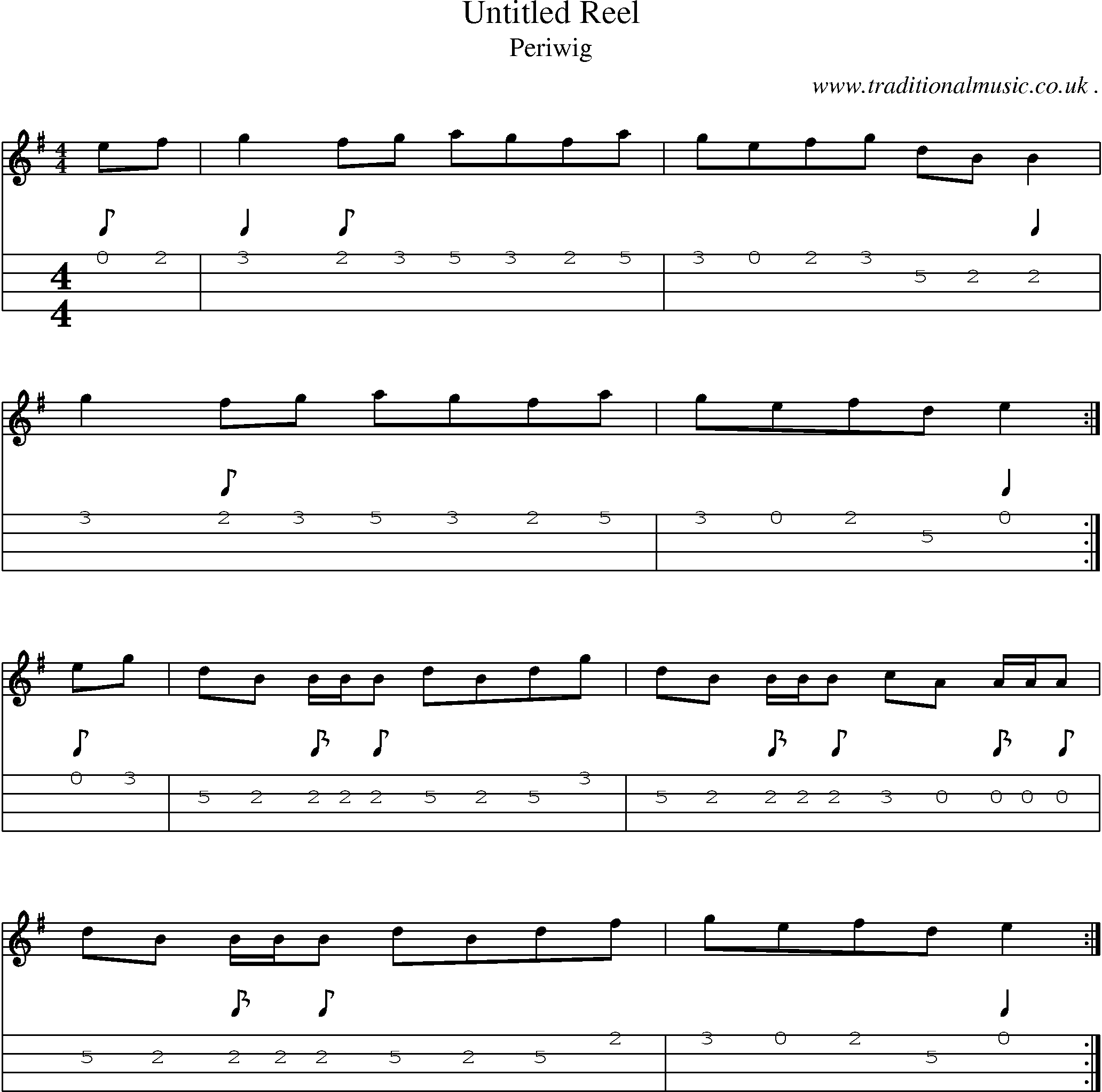 Sheet-music  score, Chords and Mandolin Tabs for Untitled Reel
