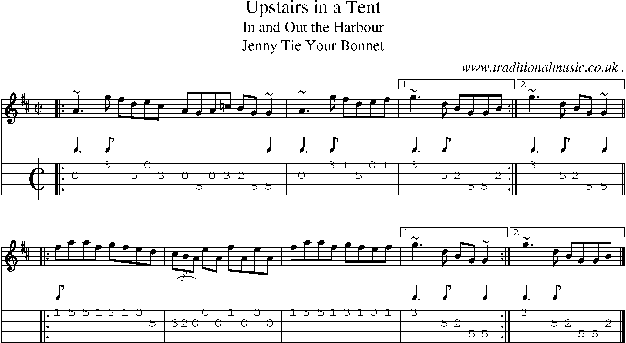 Sheet-music  score, Chords and Mandolin Tabs for Upstairs In A Tent