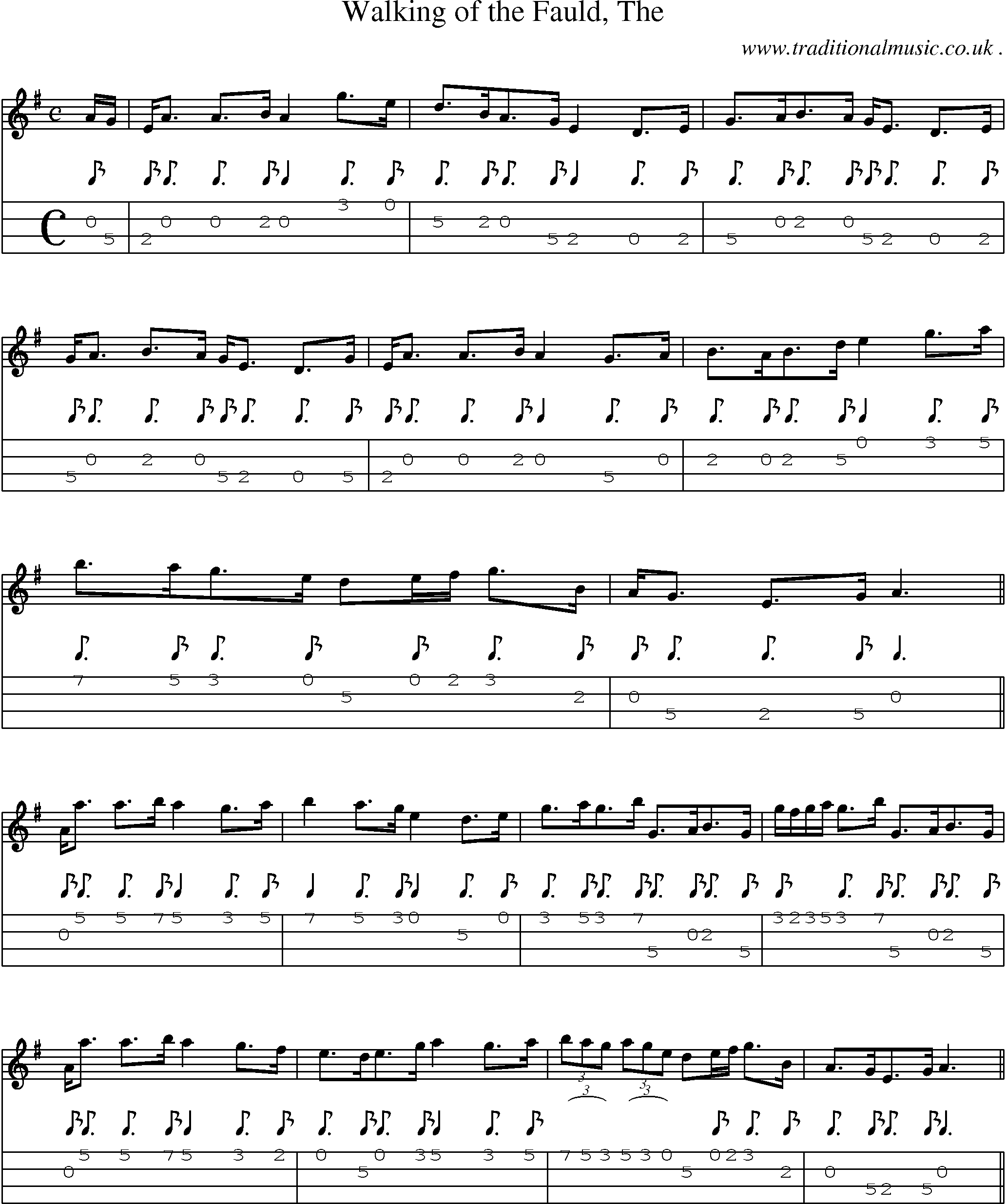 Sheet-music  score, Chords and Mandolin Tabs for Walking Of The Fauld The
