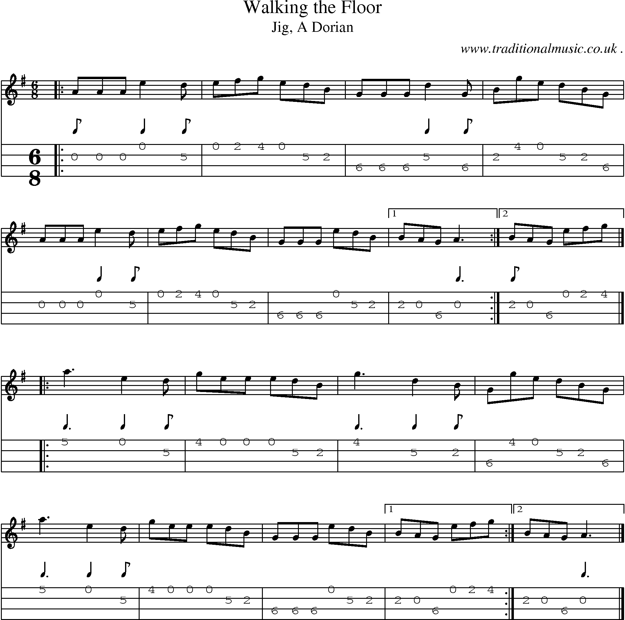 Sheet-music  score, Chords and Mandolin Tabs for Walking The Floor