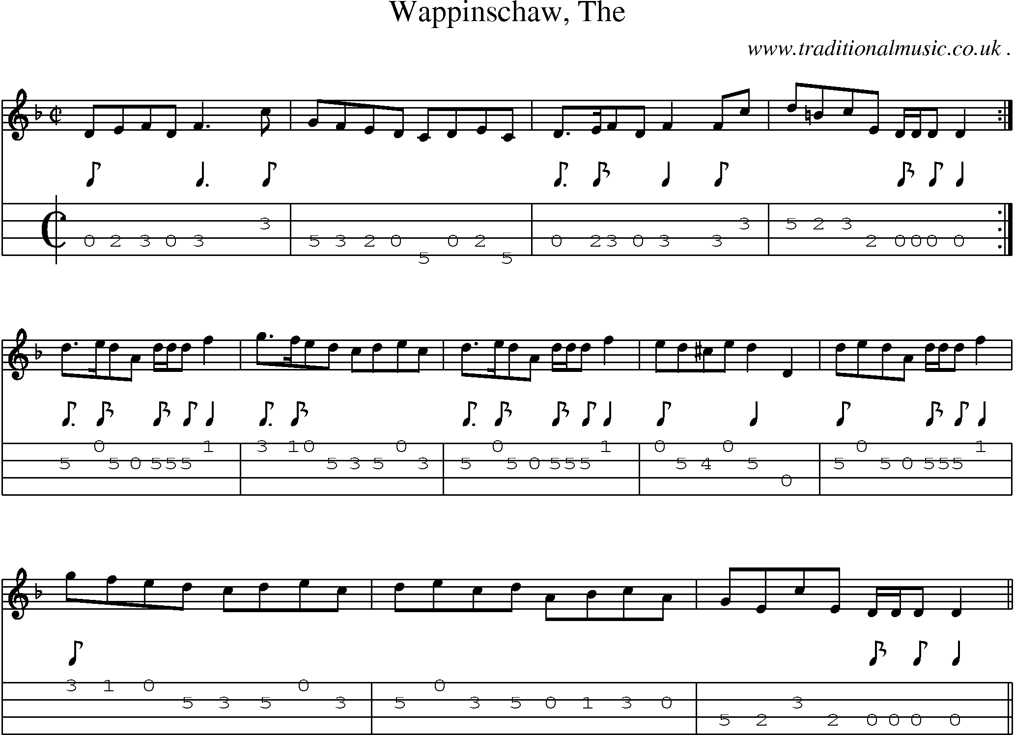 Sheet-music  score, Chords and Mandolin Tabs for Wappinschaw The