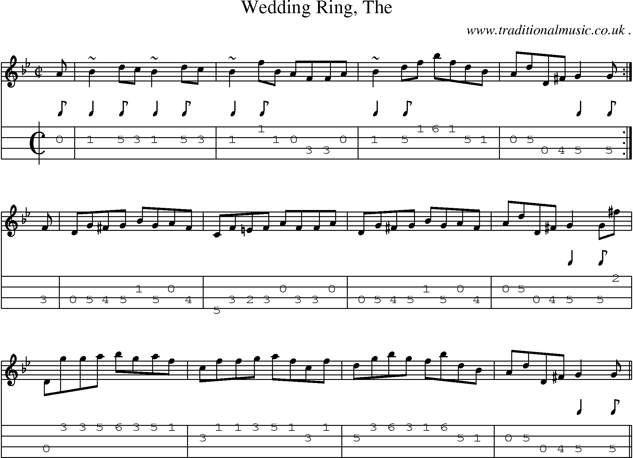 Sheet-music  score, Chords and Mandolin Tabs for Wedding Ring The