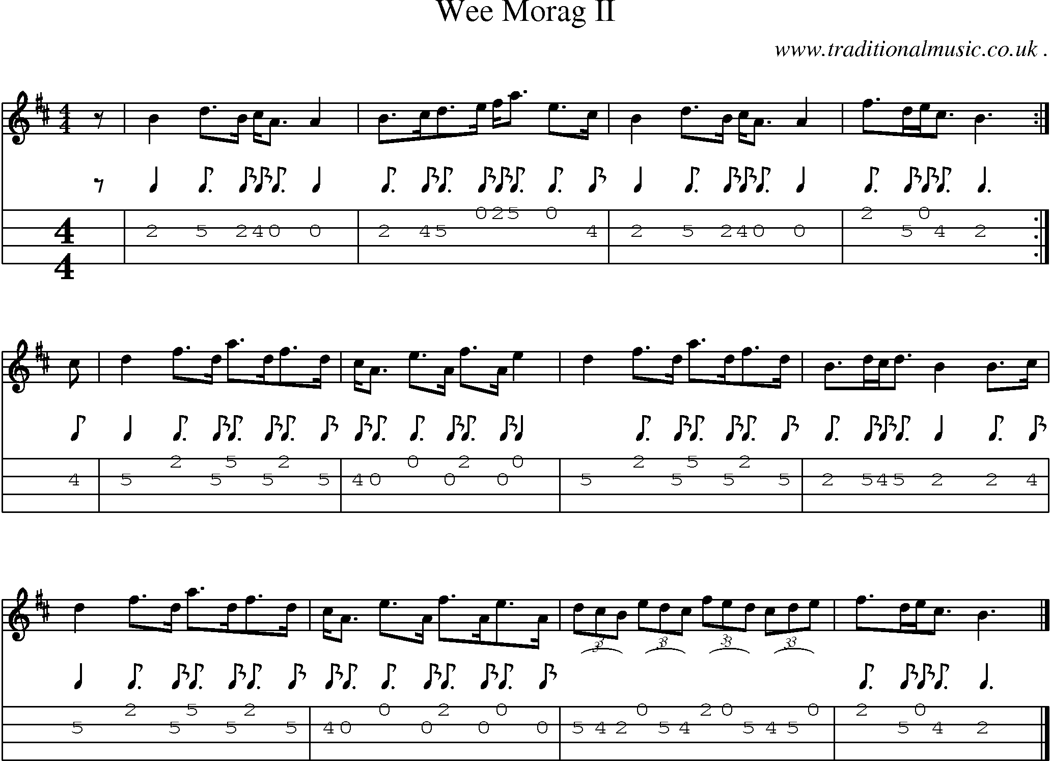 Sheet-music  score, Chords and Mandolin Tabs for Wee Morag Ii