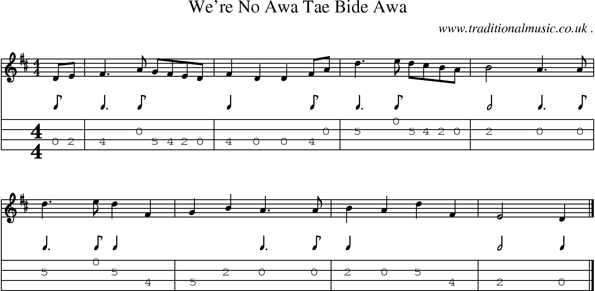 Sheet-music  score, Chords and Mandolin Tabs for Were No Awa Tae Bide Awa