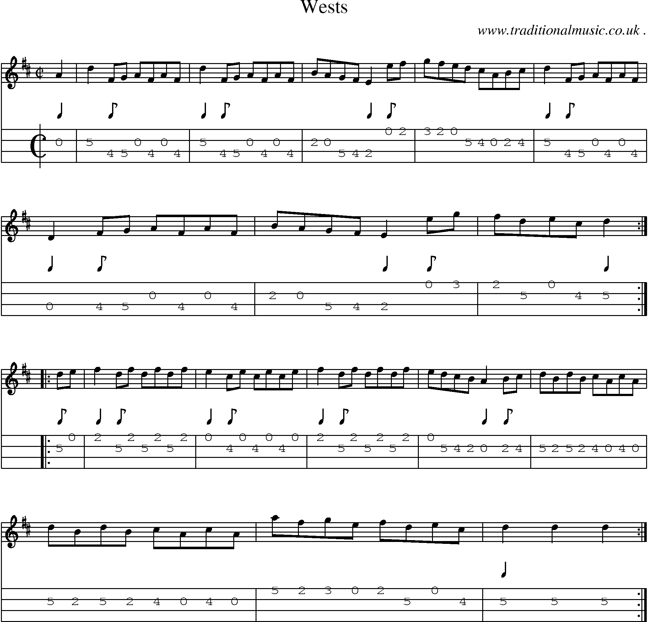 Sheet-music  score, Chords and Mandolin Tabs for Wests