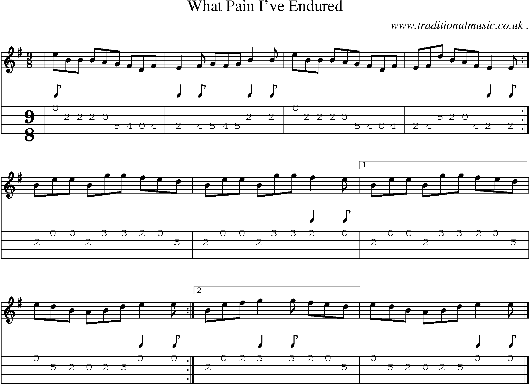 Sheet-music  score, Chords and Mandolin Tabs for What Pain Ive Endured