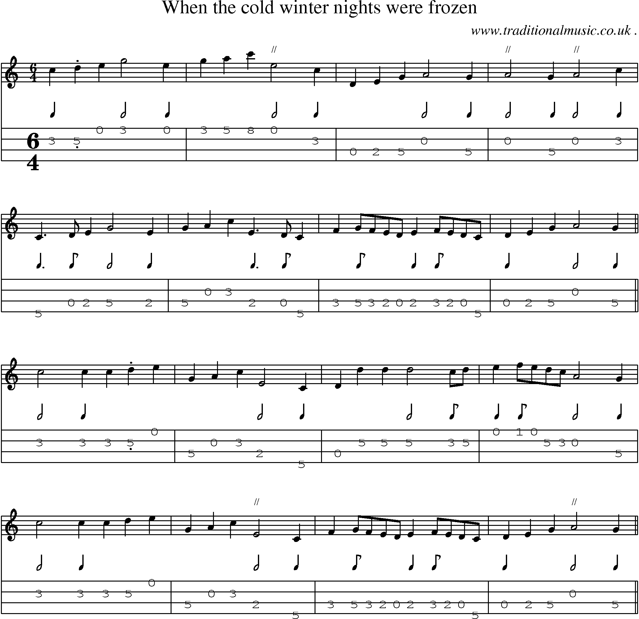 Sheet-music  score, Chords and Mandolin Tabs for When The Cold Winter Nights Were Frozen