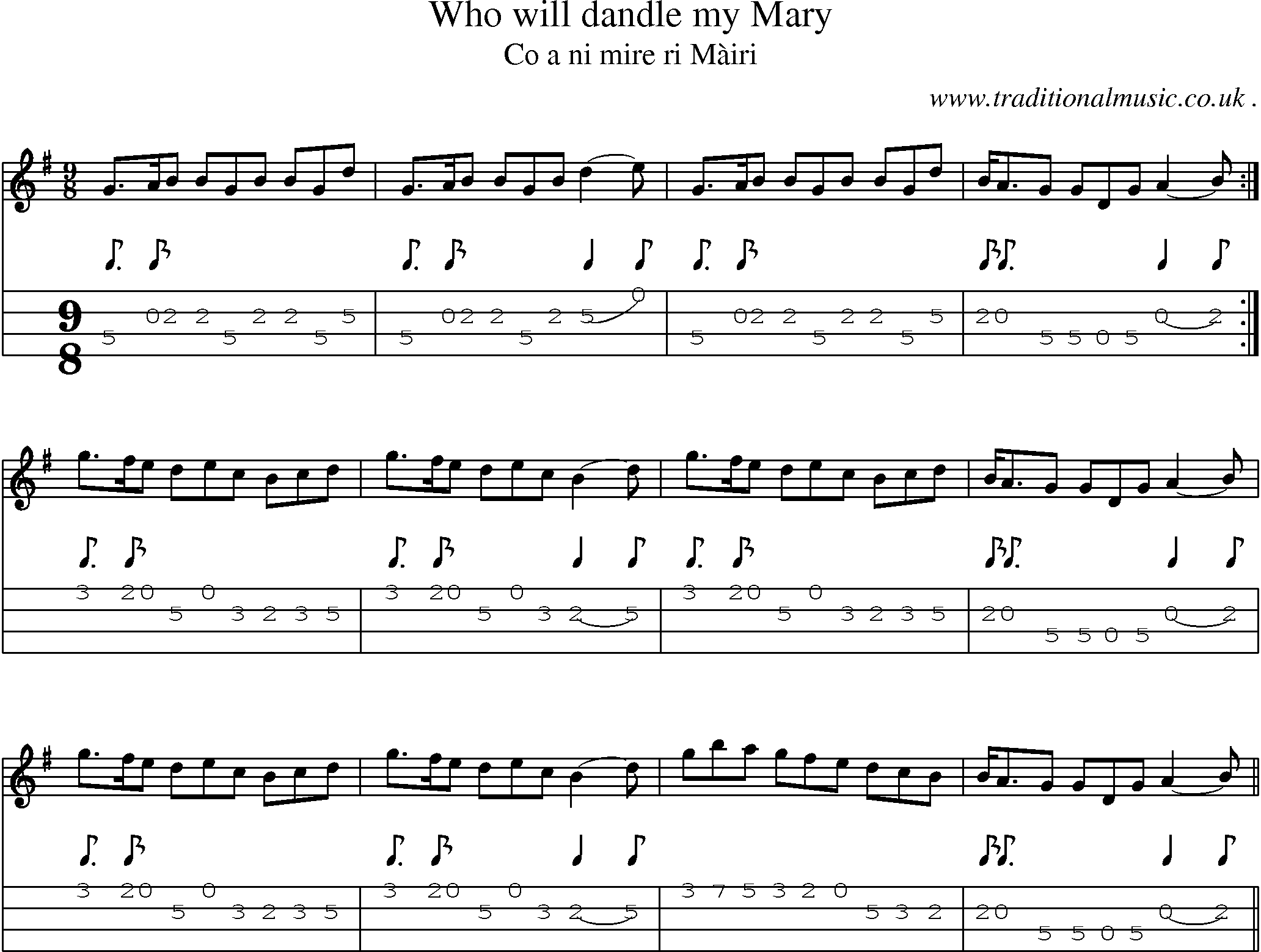Sheet-music  score, Chords and Mandolin Tabs for Who Will Dandle My Mary