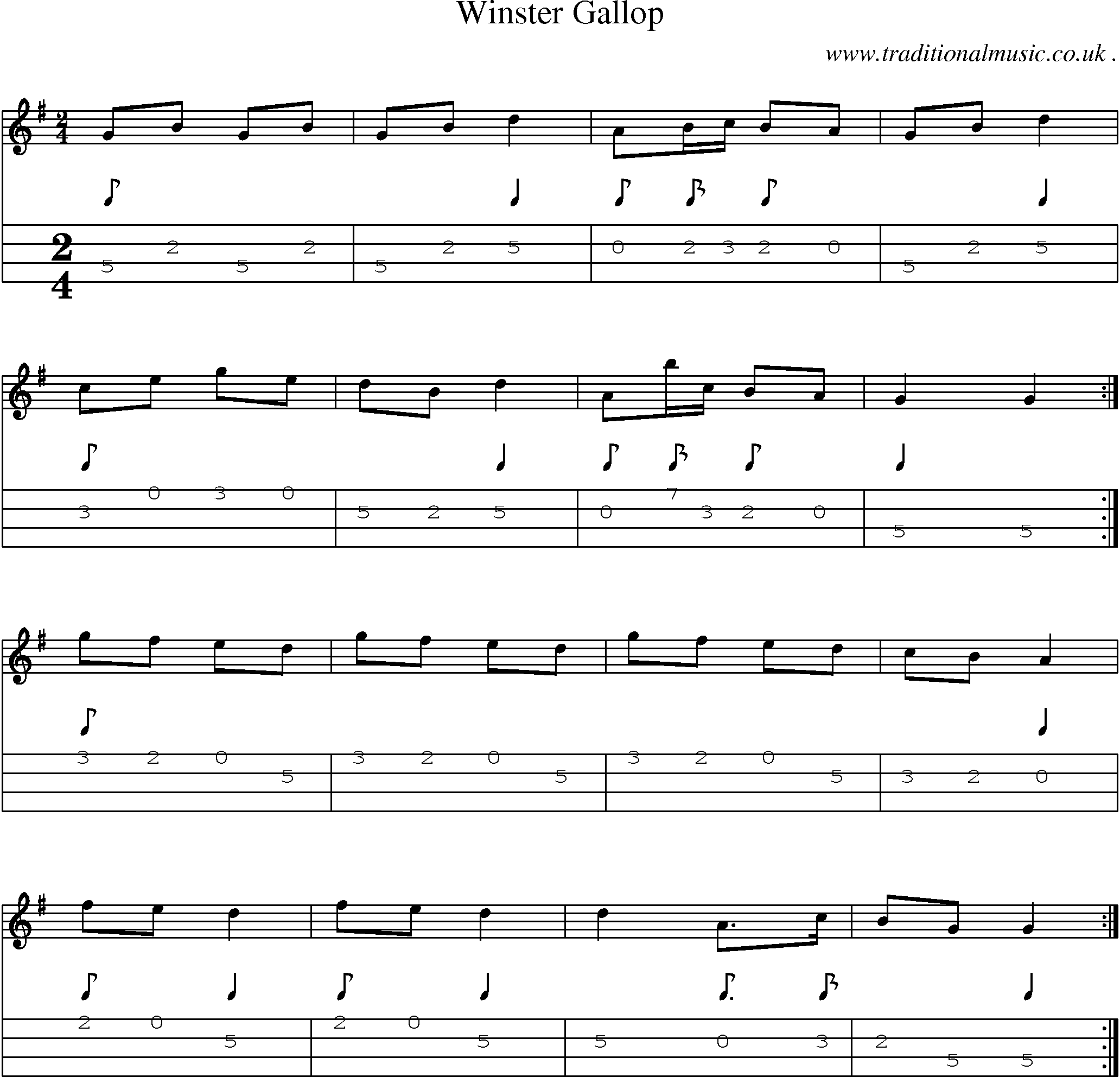 Sheet-music  score, Chords and Mandolin Tabs for Winster Gallop