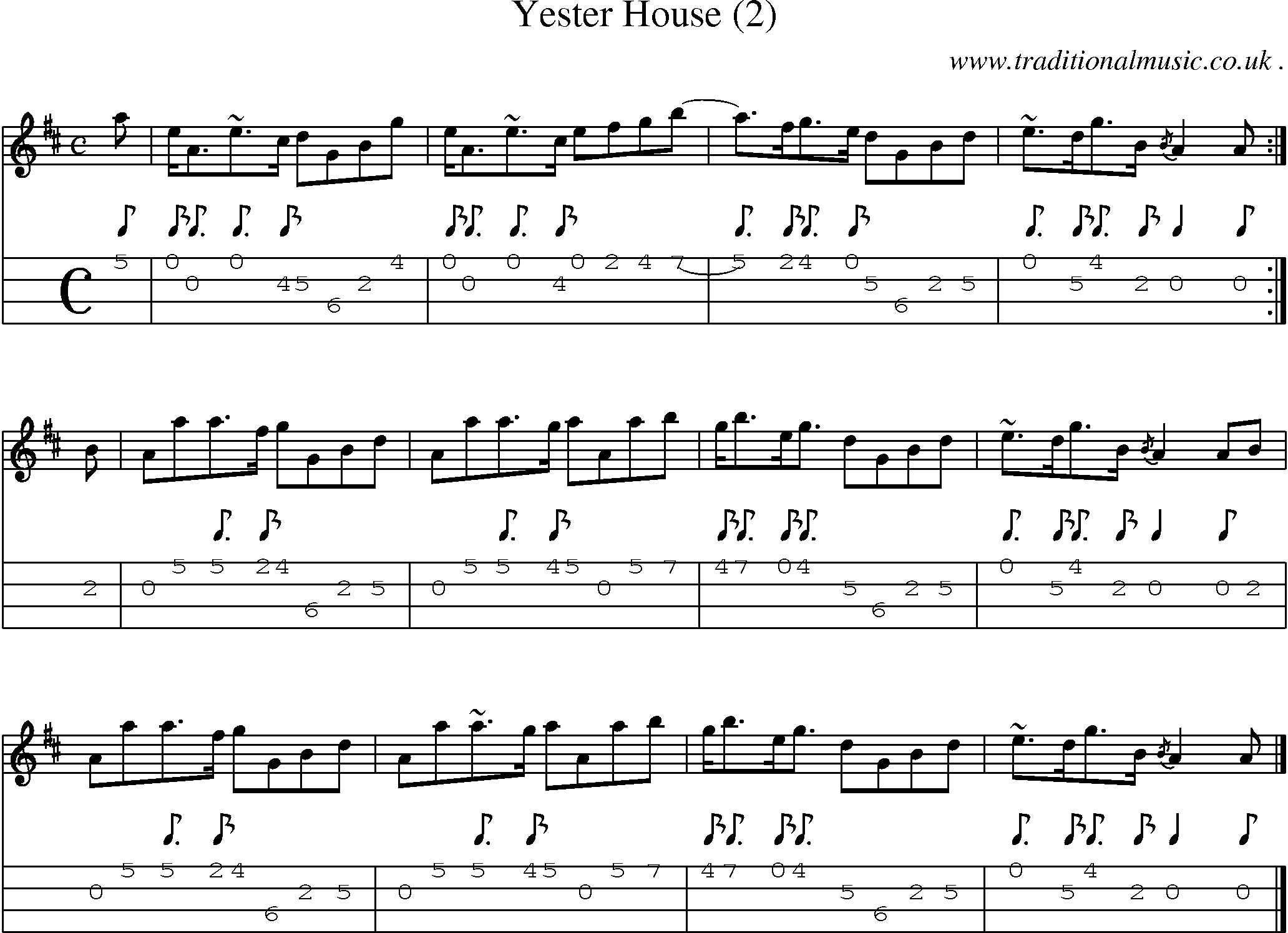 Sheet-music  score, Chords and Mandolin Tabs for Yester House 2