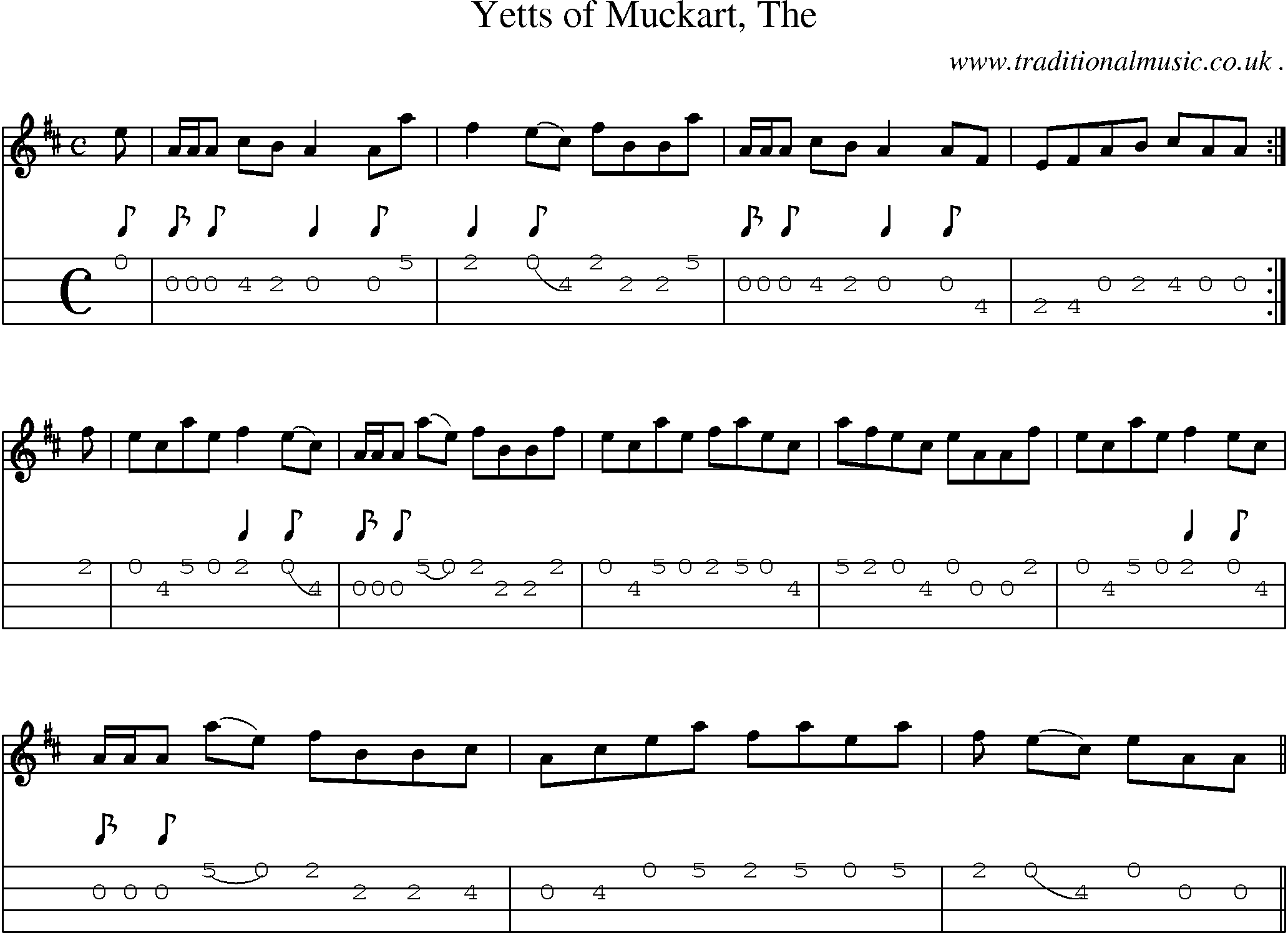 Sheet-music  score, Chords and Mandolin Tabs for Yetts Of Muckart The