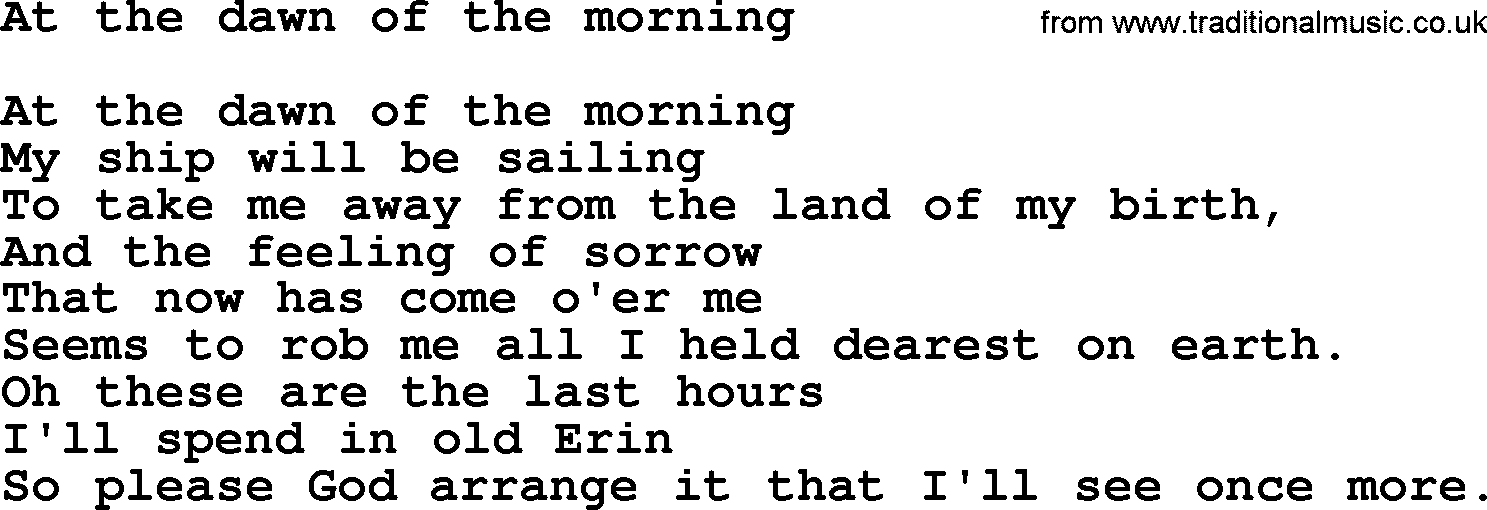 Sea Song or Shantie: At The Dawn Of The Morning, lyrics