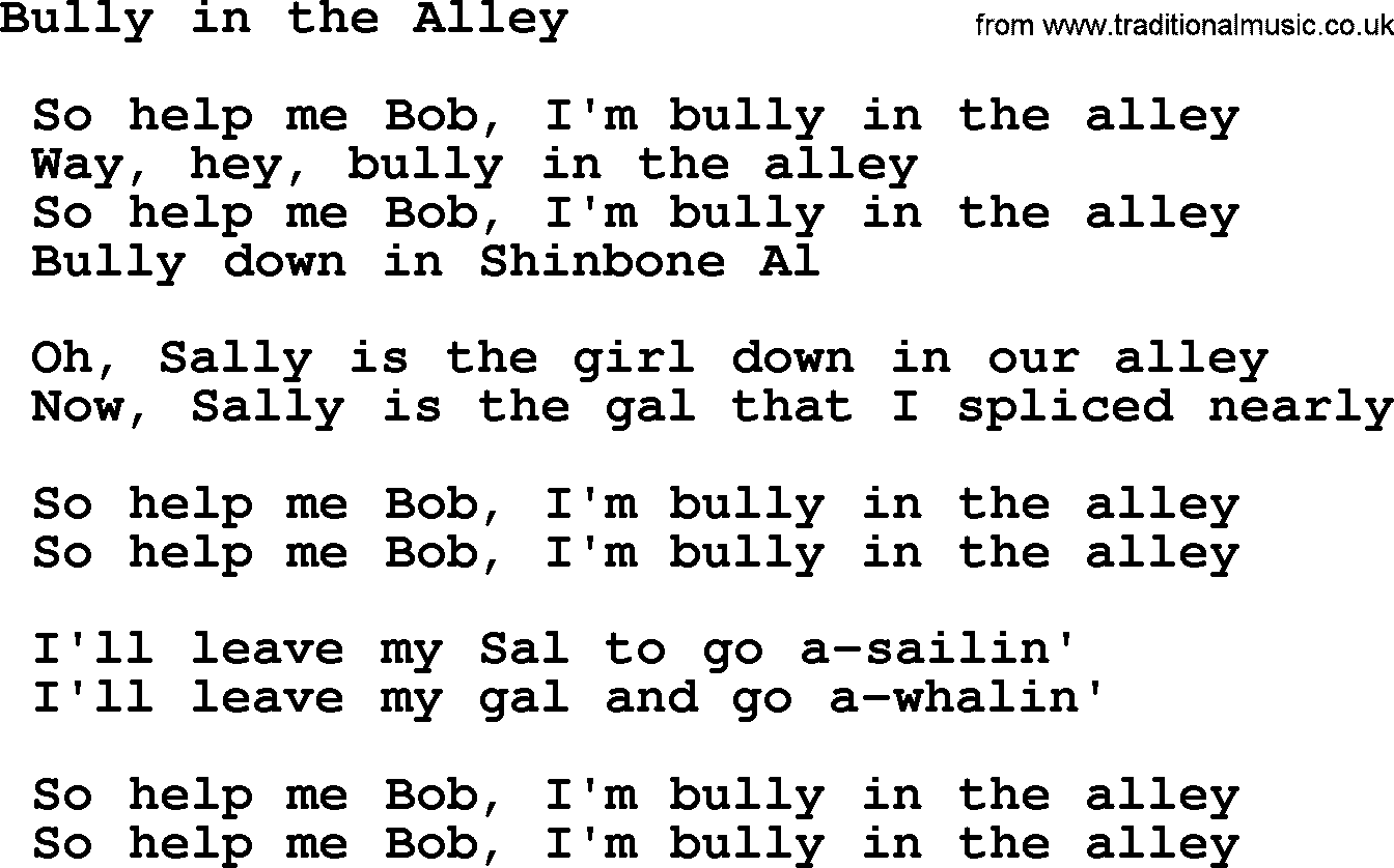 Sea Song or Shantie: Bully In The Alley, lyrics