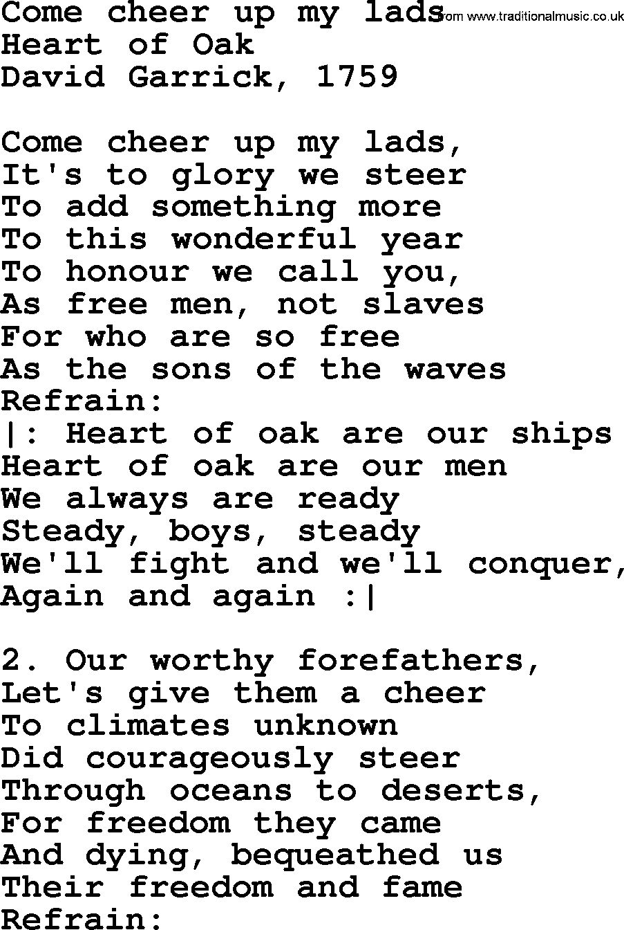 Sea Song or Shantie: Come Cheer Up My Lads, lyrics