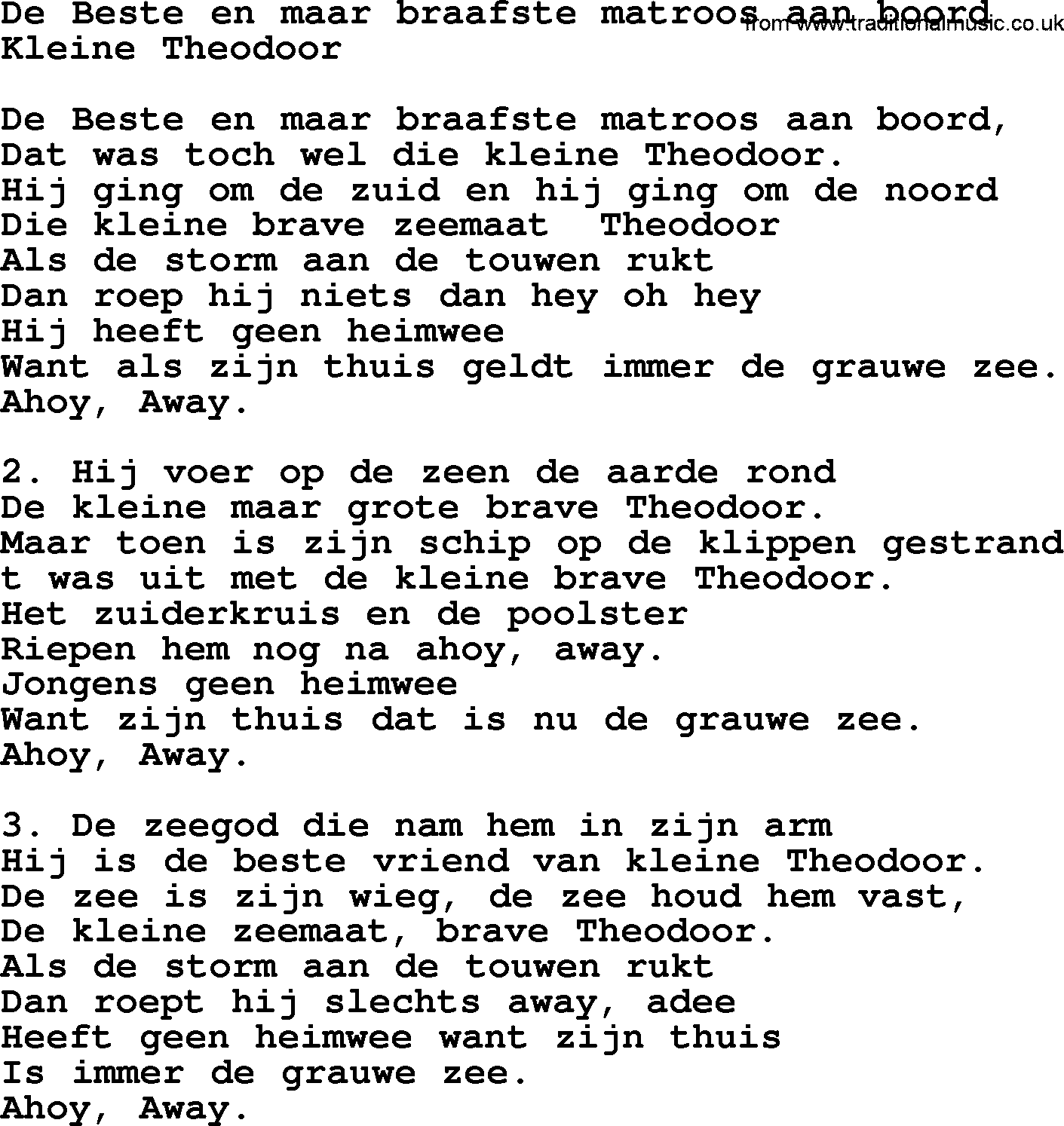 Sea Song or Shantie: De Beste En Maar Braafste Matroos Aan Boord, lyrics