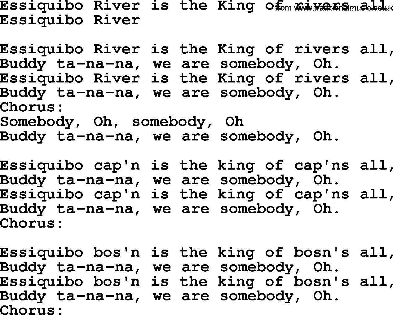 Sea Song or Shantie: Essiquibo River Is The King Of Rivers All, lyrics