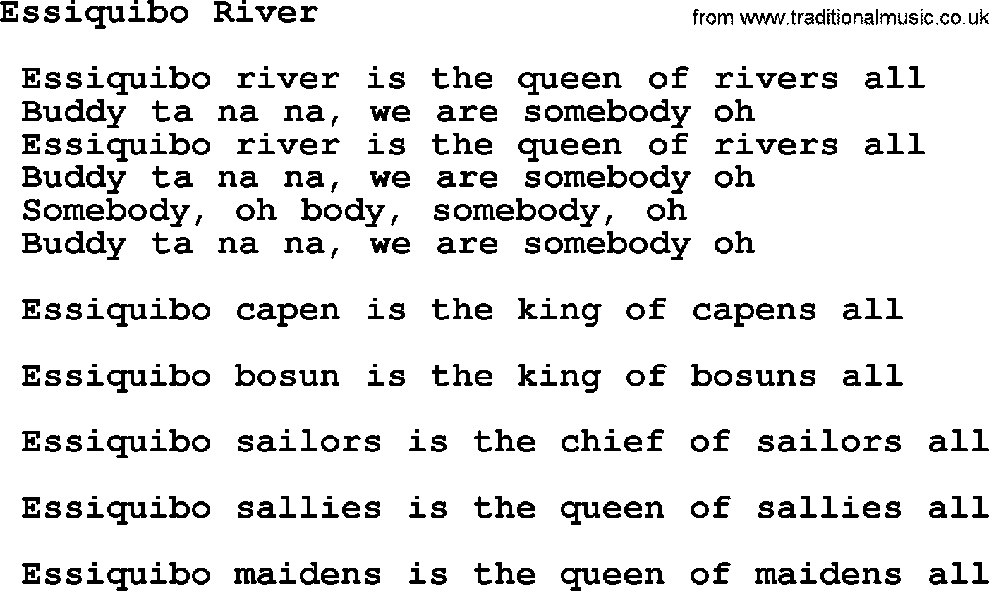 Sea Song or Shantie: Essiquibo River, lyrics