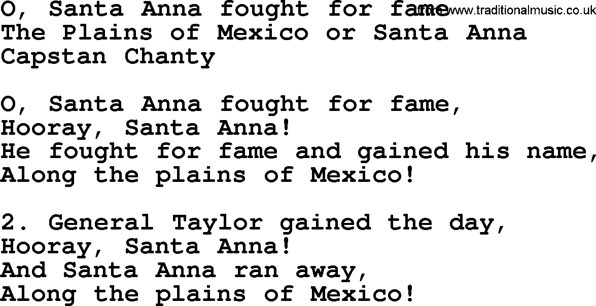 Sea Song or Shantie: O Santa Anna Fought For Fame, lyrics