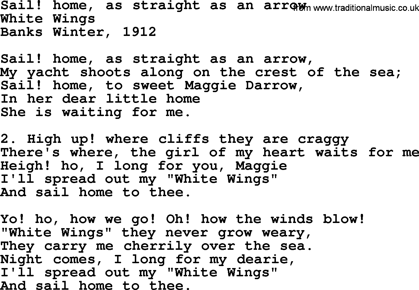 Sea Song or Shantie: Sail Home As Straight As An Arrow, lyrics