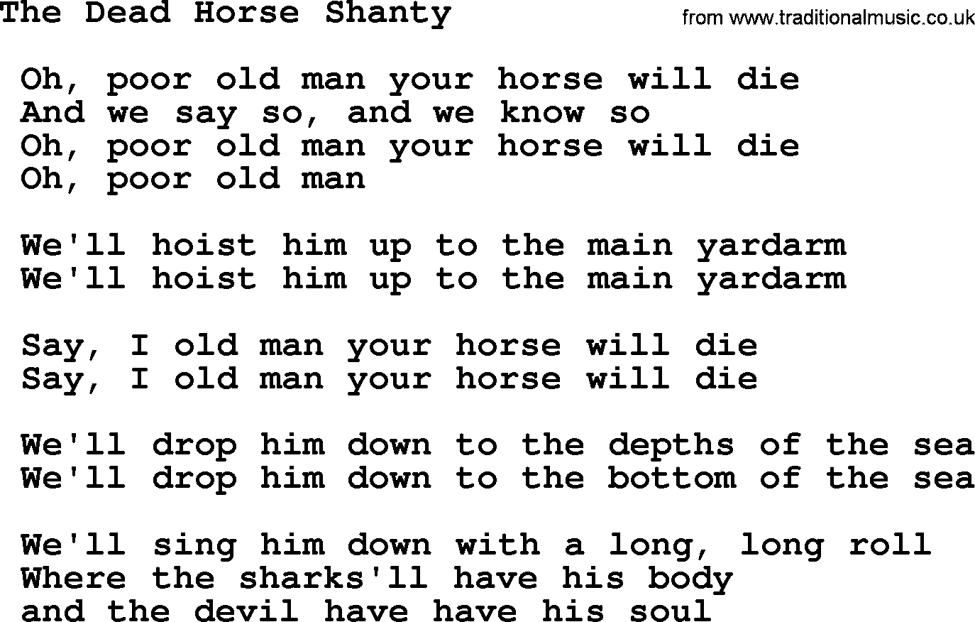 Sea Song or Shantie: The Dead Horse Shanty, lyrics