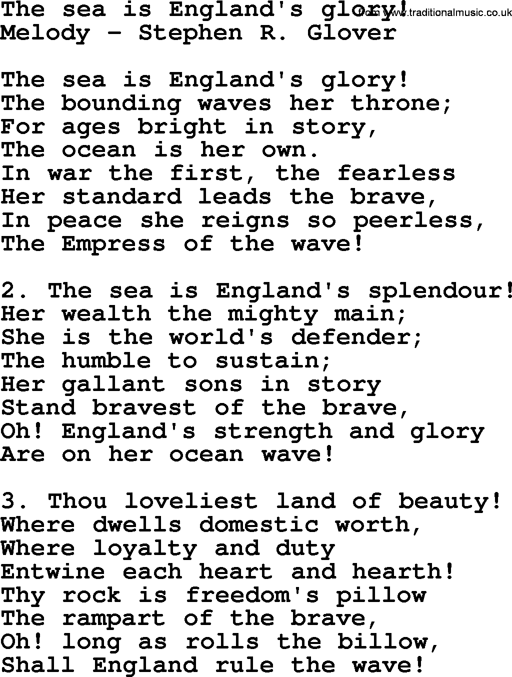 Sea Song or Shantie: The Sea Is Englands Glory, lyrics