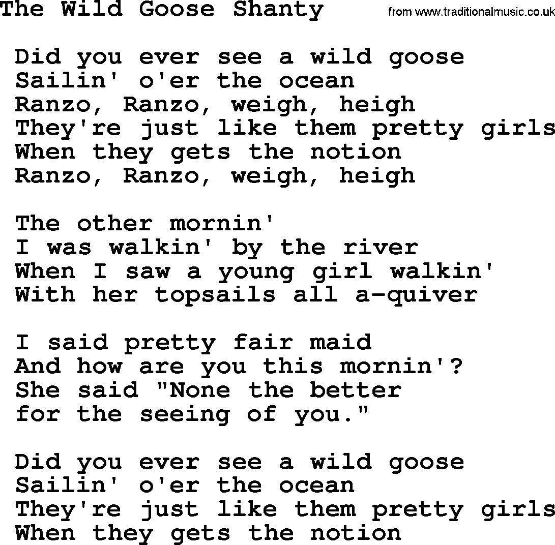 Sea Song or Shantie: The Wild Goose Shanty, lyrics