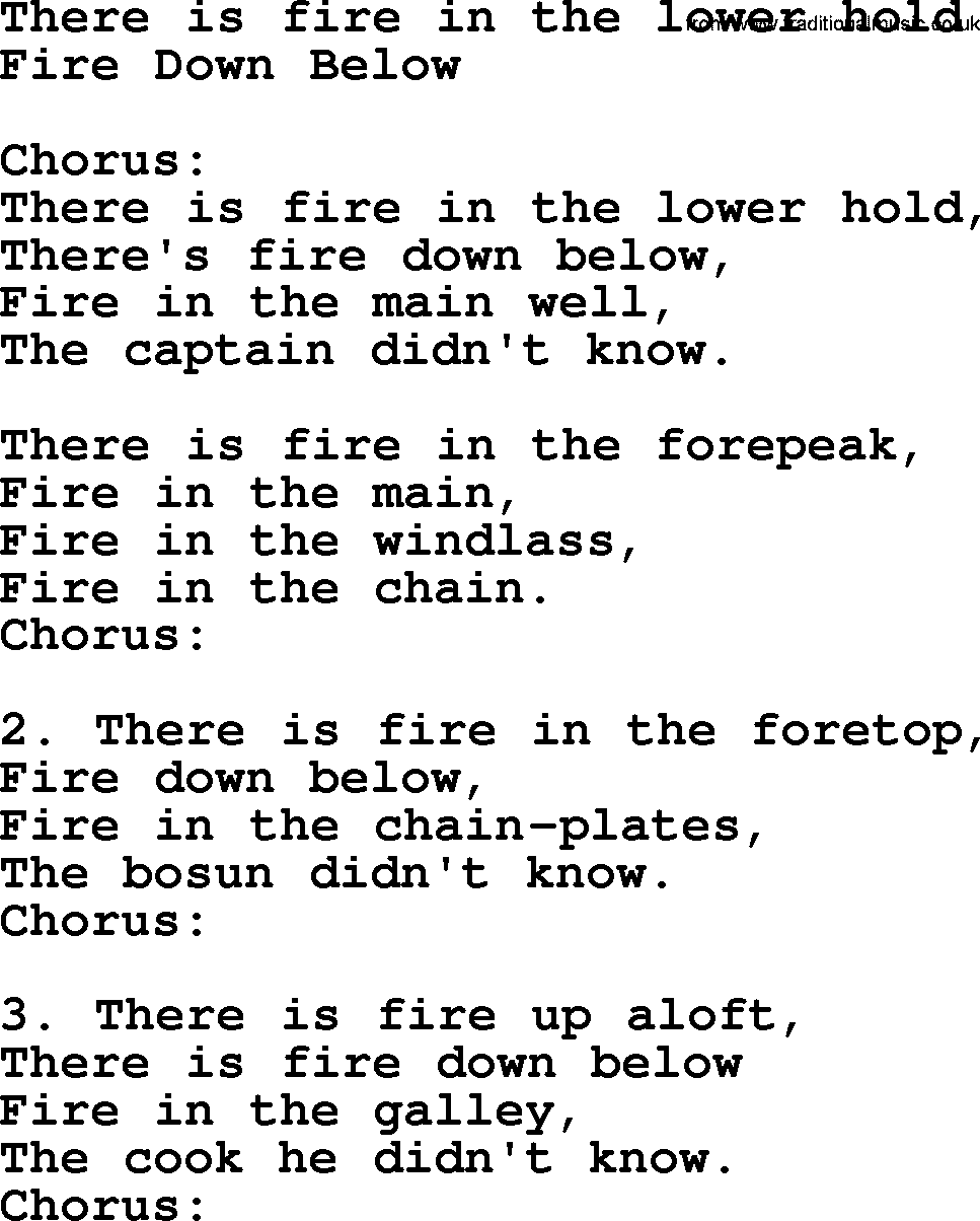 Sea Song or Shantie: There Is Fire In The Lower Hold, lyrics