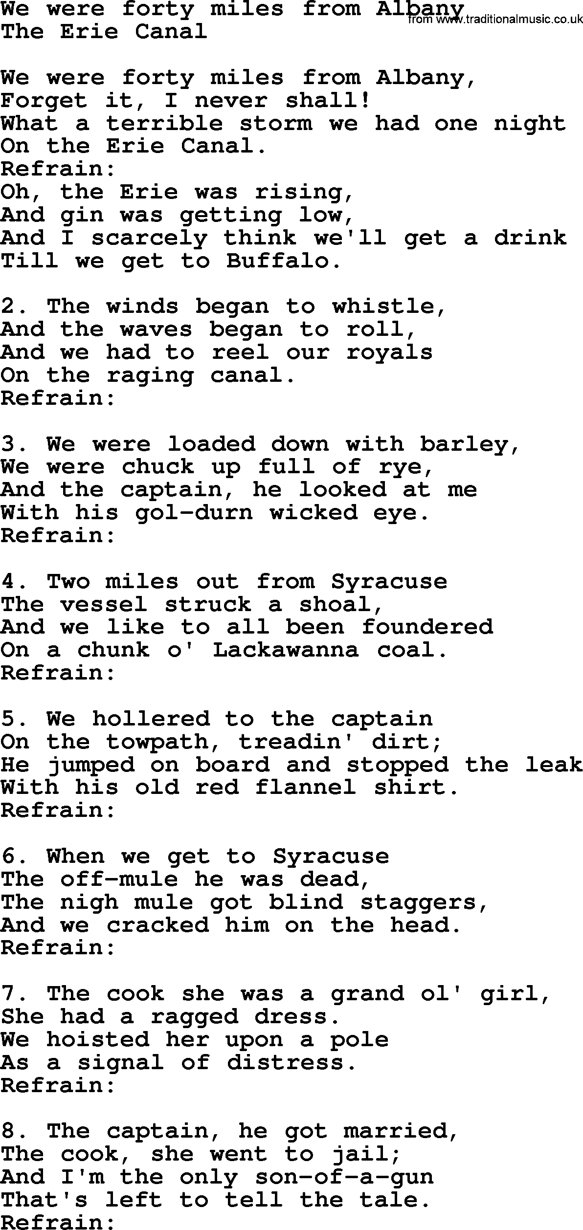 Sea Song or Shantie: We Were Forty Miles From Albany, lyrics