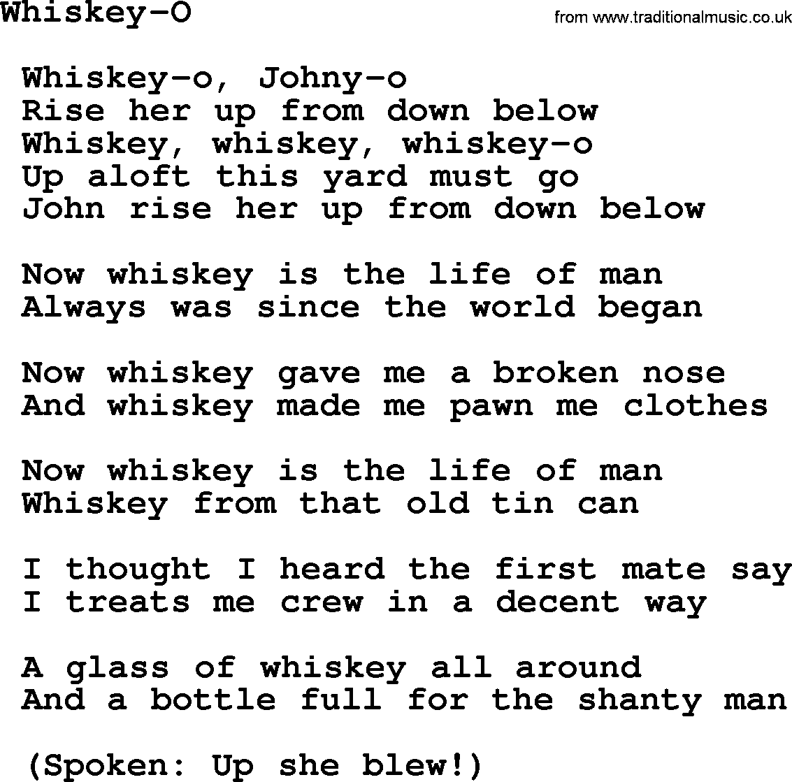 Sea Song or Shantie: Whiskey-o, lyrics