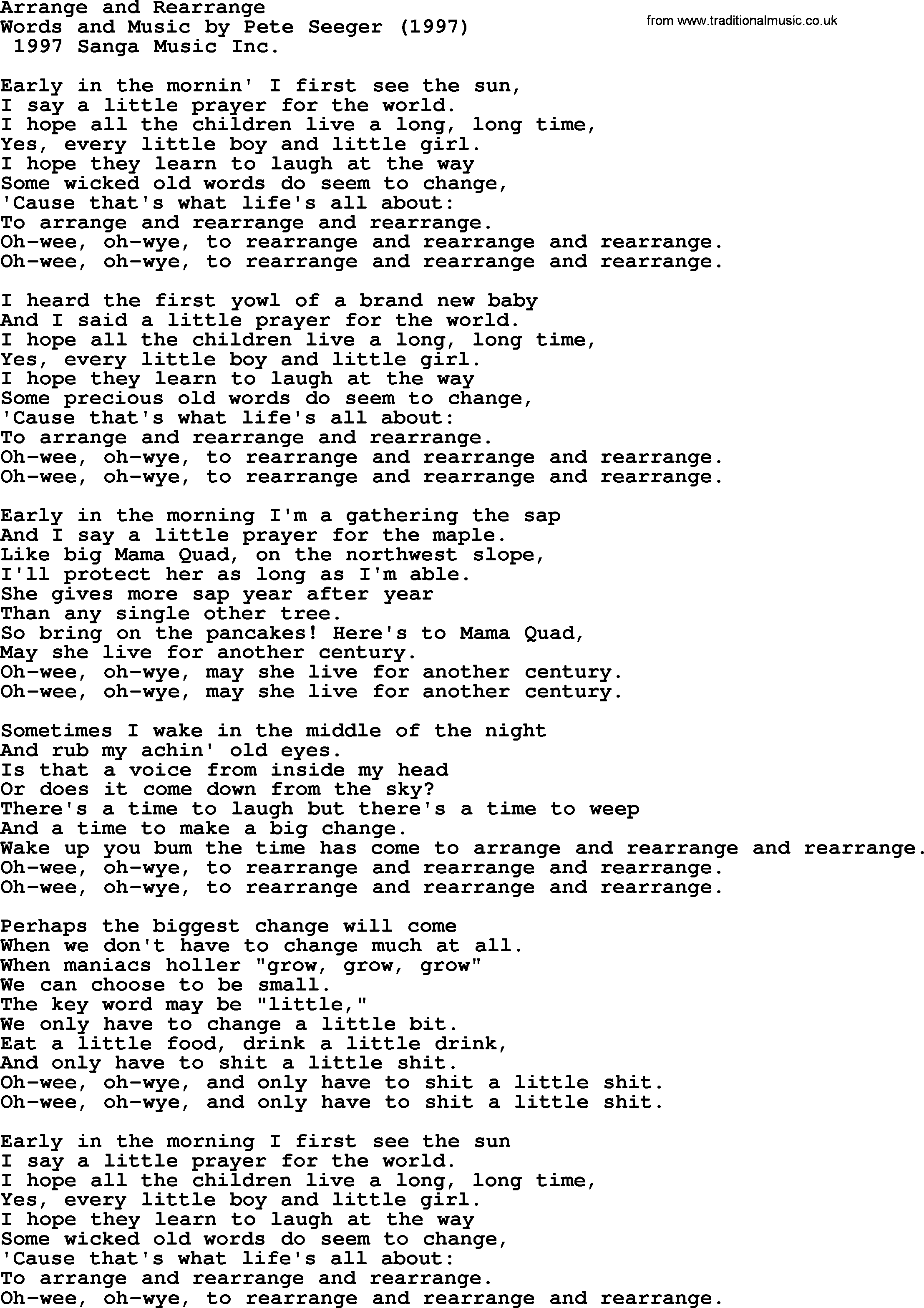 Pete Seeger song Arrange and Rearrange-Pete-Seeger.txt lyrics