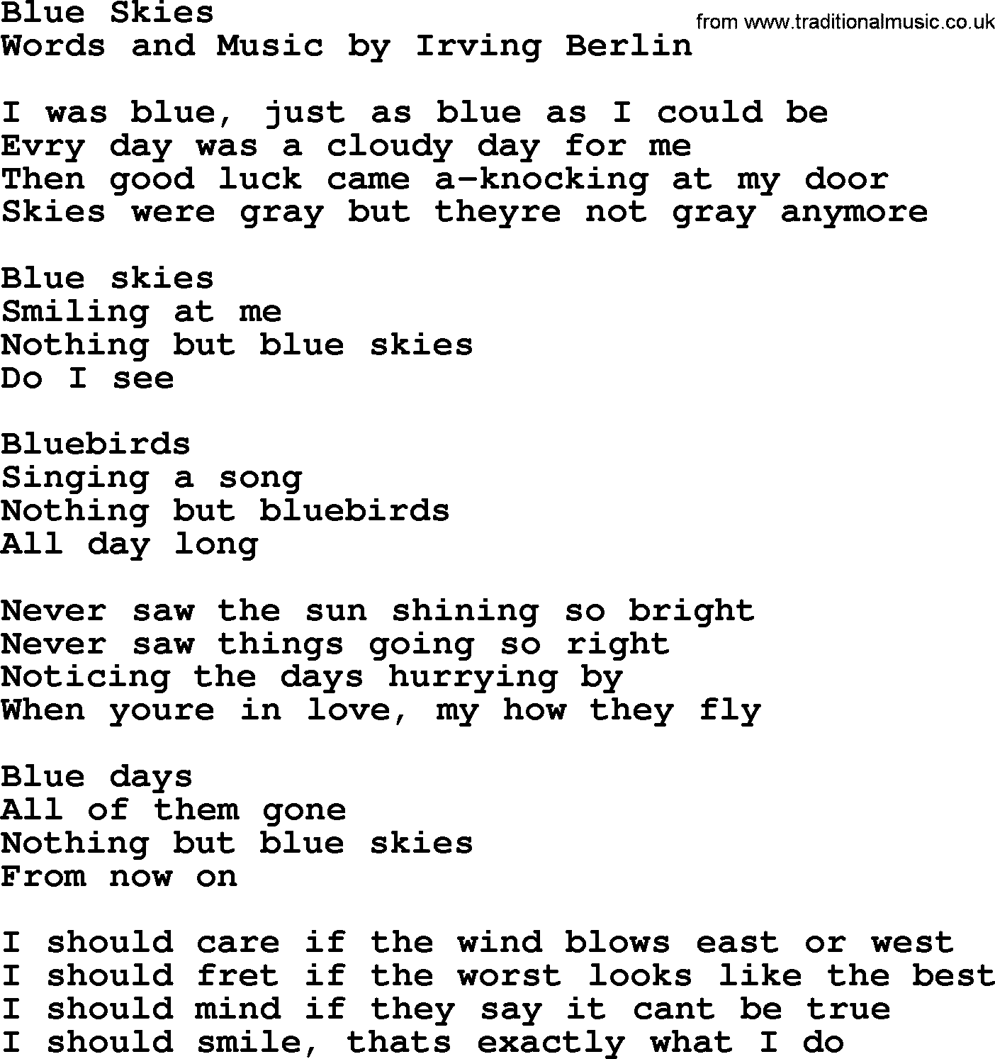 Pete Seeger song Blue Skies-Pete-Seeger.txt lyrics