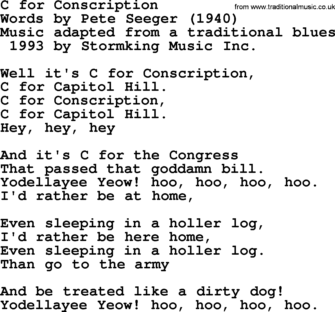 Pete Seeger song C for Conscription-Pete-Seeger.txt lyrics