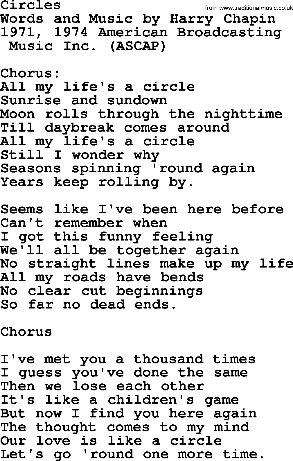 Pete Seeger song Circles-Pete-Seeger.txt lyrics