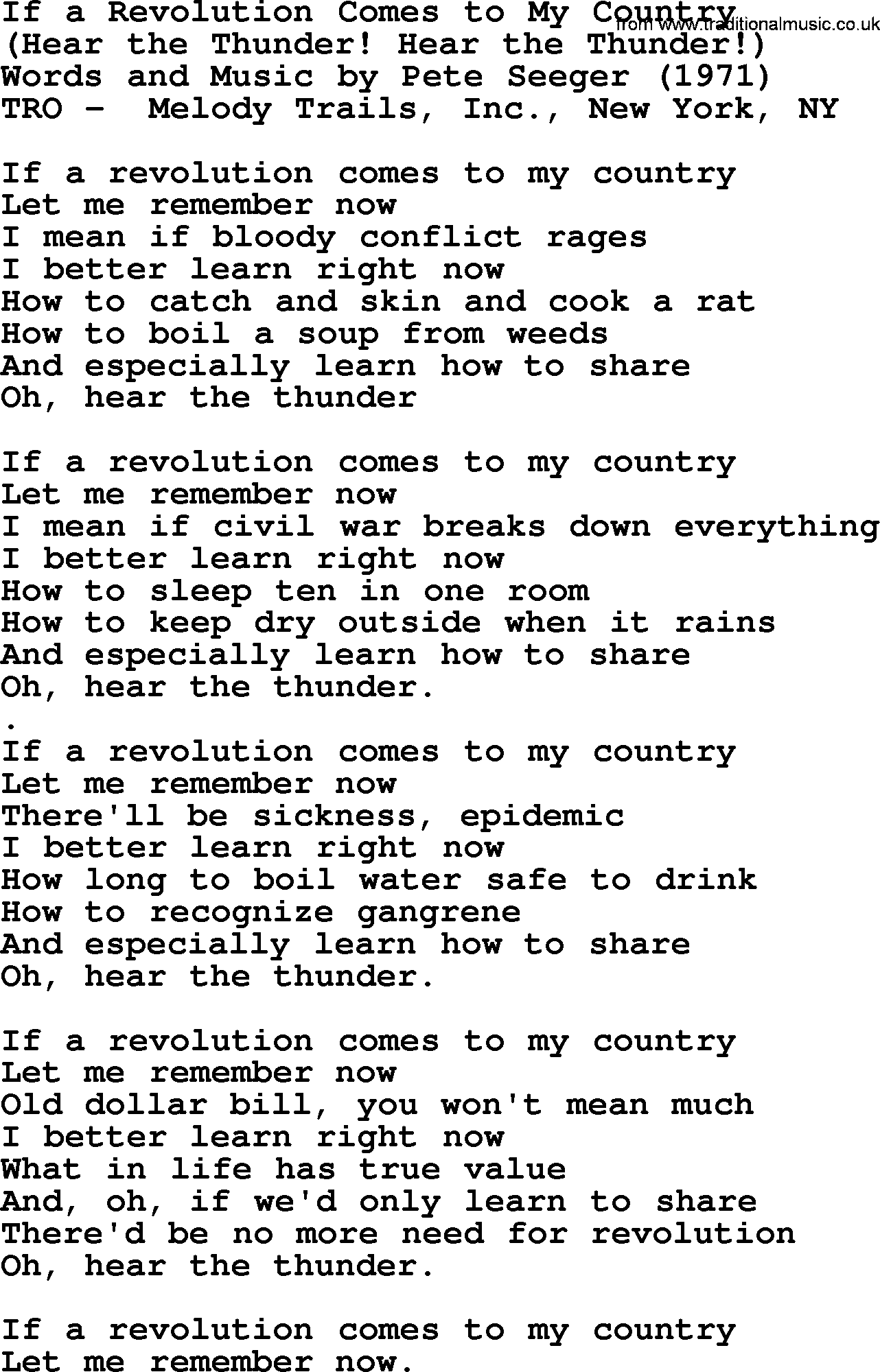 Pete Seeger song If a Revolution Comes to My Country-Pete-Seeger.txt lyrics