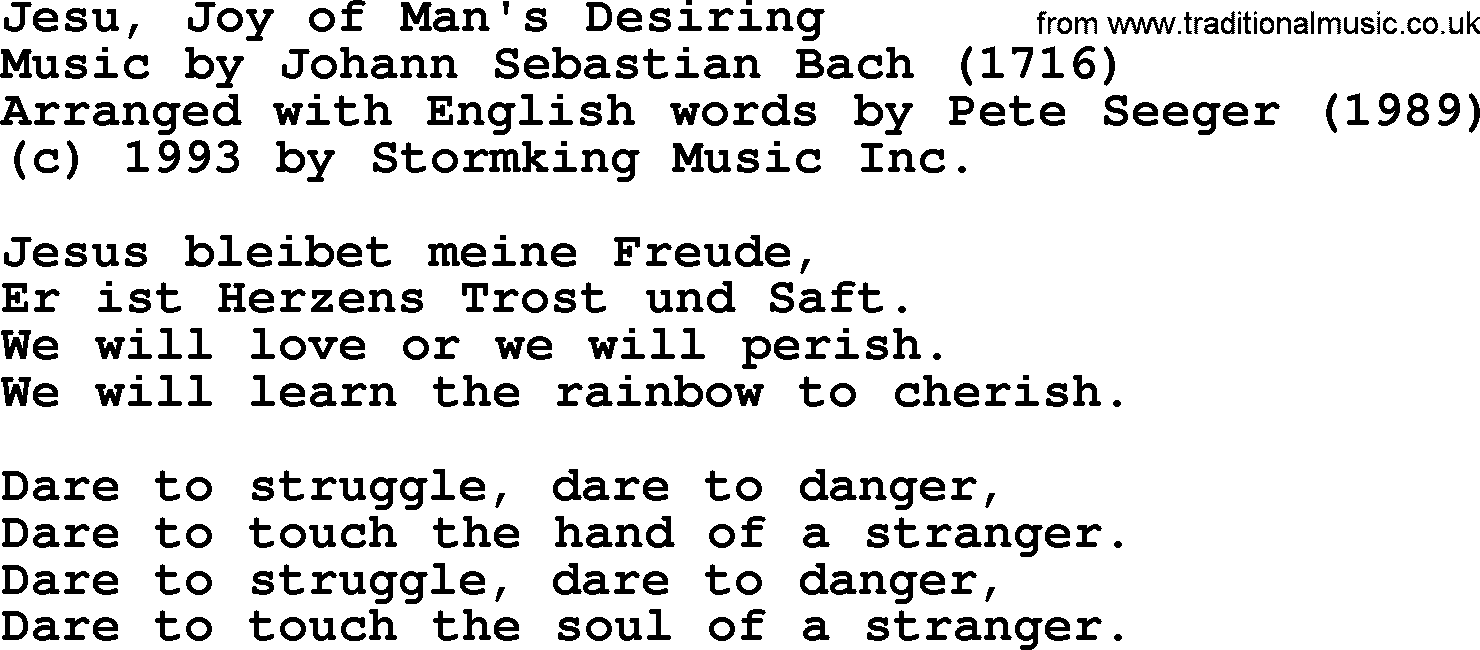 Pete Seeger song Jesu, Joy of Man's Desiring-Pete-Seeger.txt lyrics
