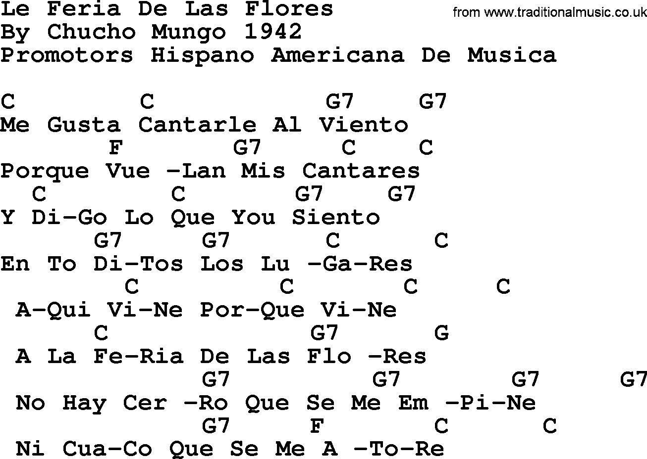 Pete Seeger song Le Feria De Las Flores, lyrics and chords