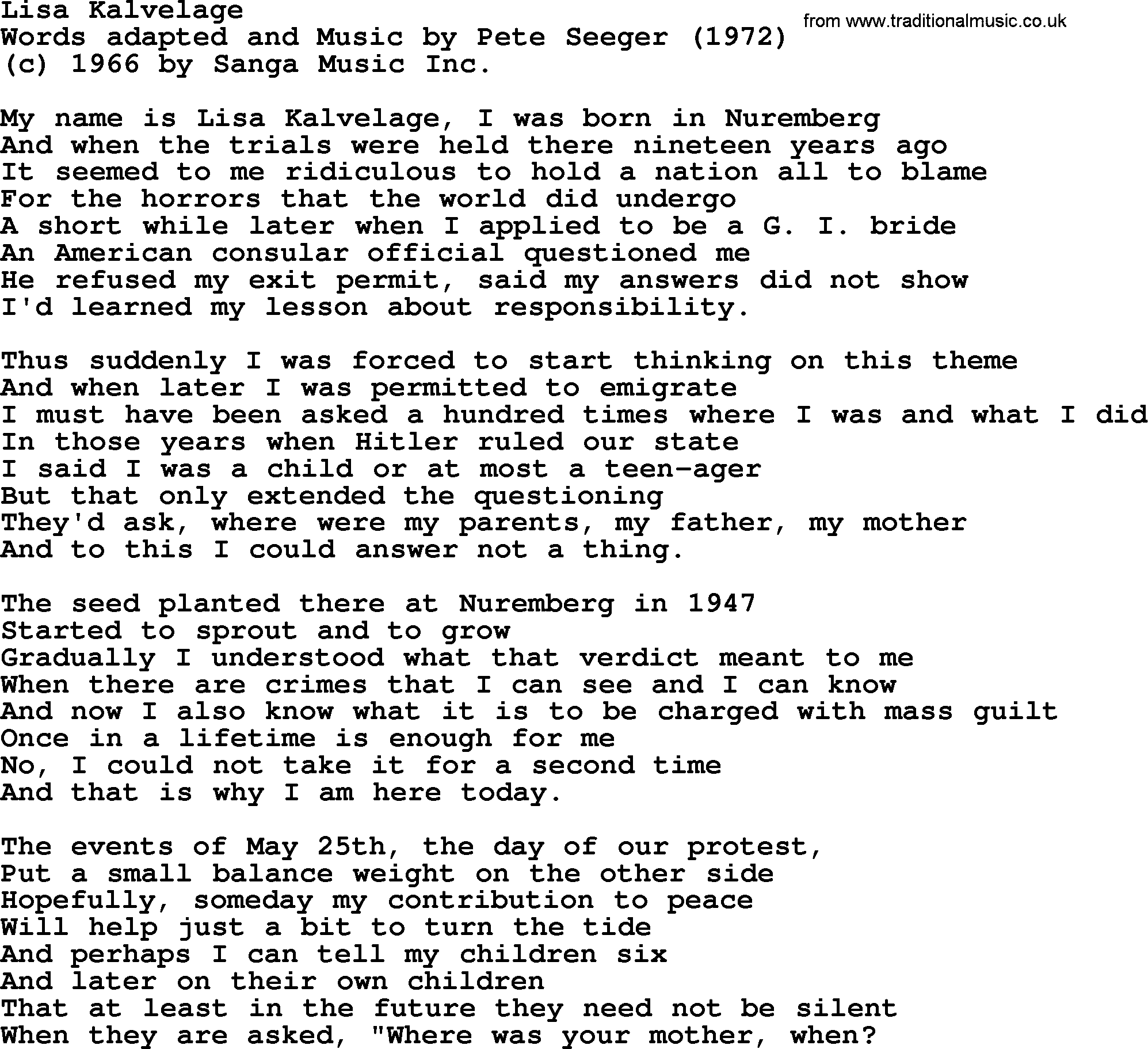 Pete Seeger song Lisa Kalvelage-Pete-Seeger.txt lyrics