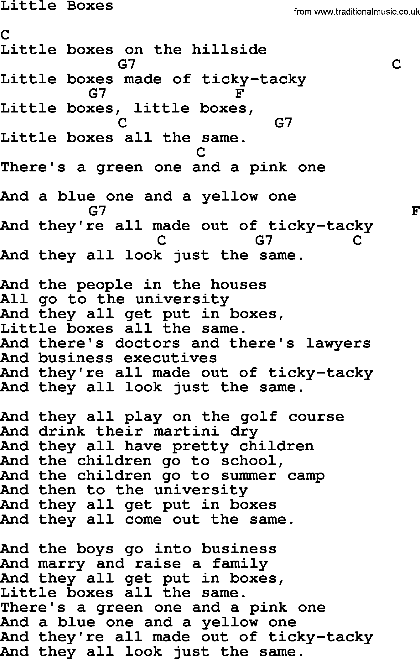 Pete Seeger song Little Boxes2, lyrics and chords