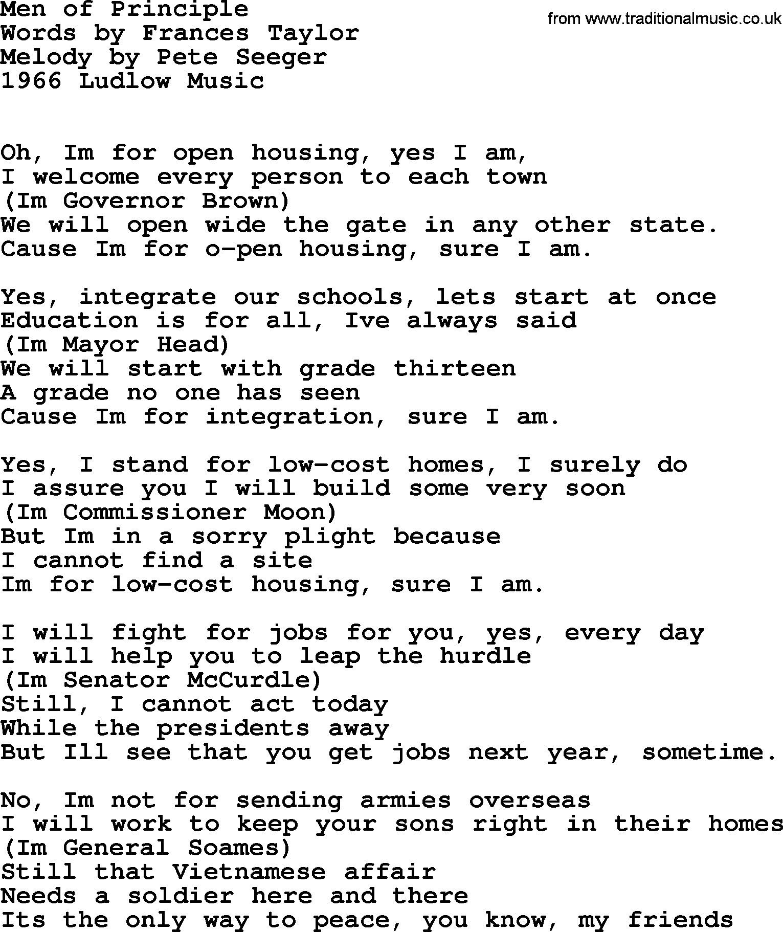 Pete Seeger song Men of Principle-Pete-Seeger.txt lyrics