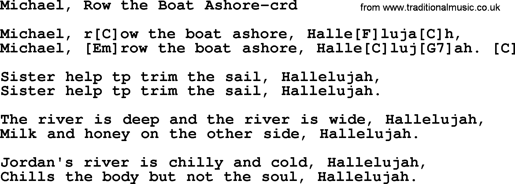 Pete Seeger song Michael, Row the Boat Ashore, lyrics and chords
