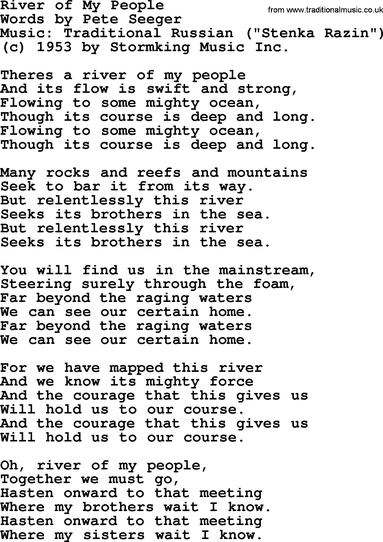 Pete Seeger song River of My People-Pete-Seeger.txt lyrics