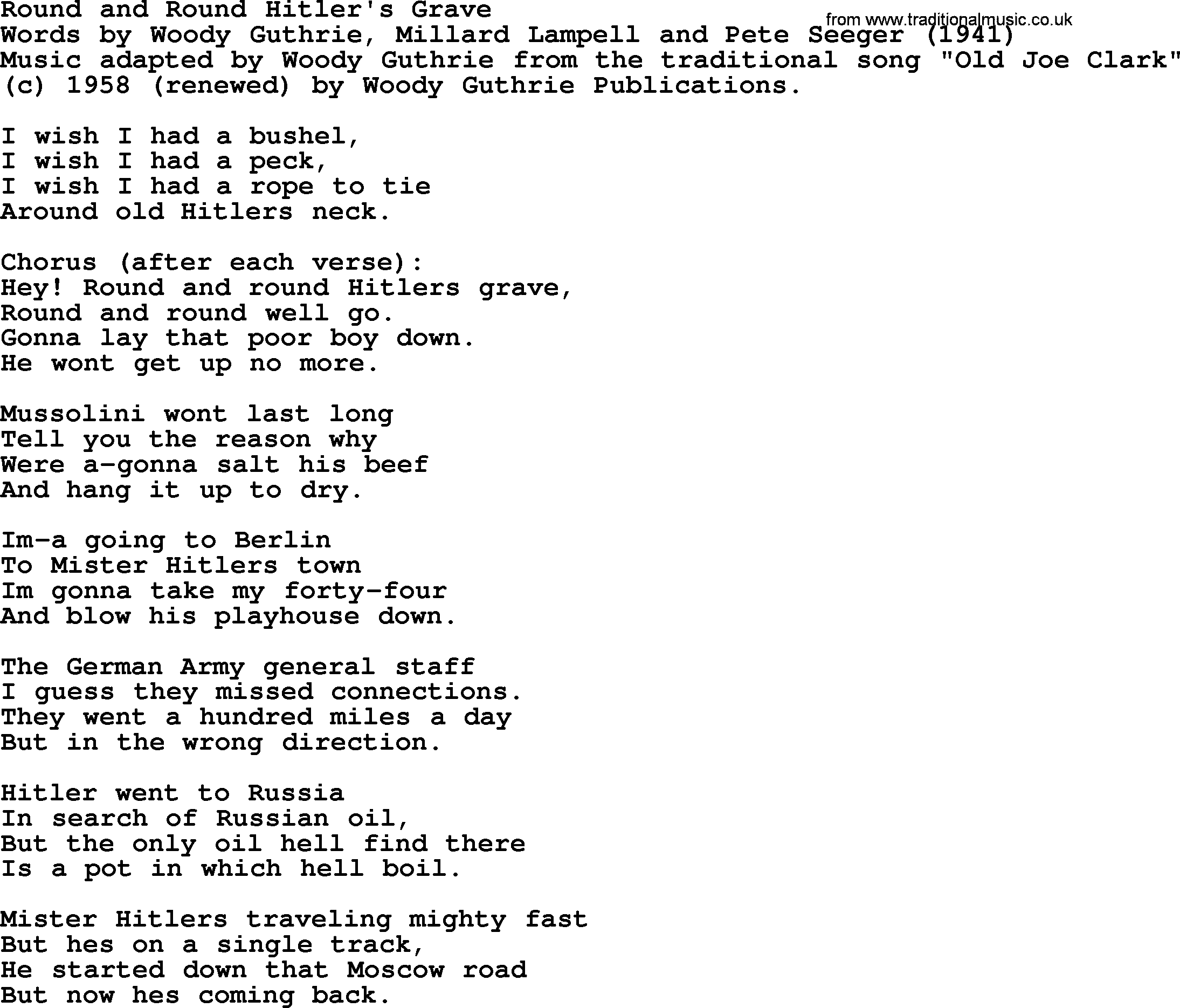Pete Seeger song Round and Round Hitler's Grave-Pete-Seeger.txt lyrics