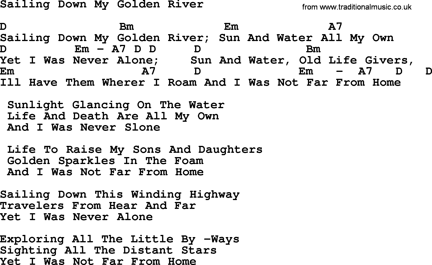 Pete Seeger song Sailing Down My Golden River, lyrics and chords
