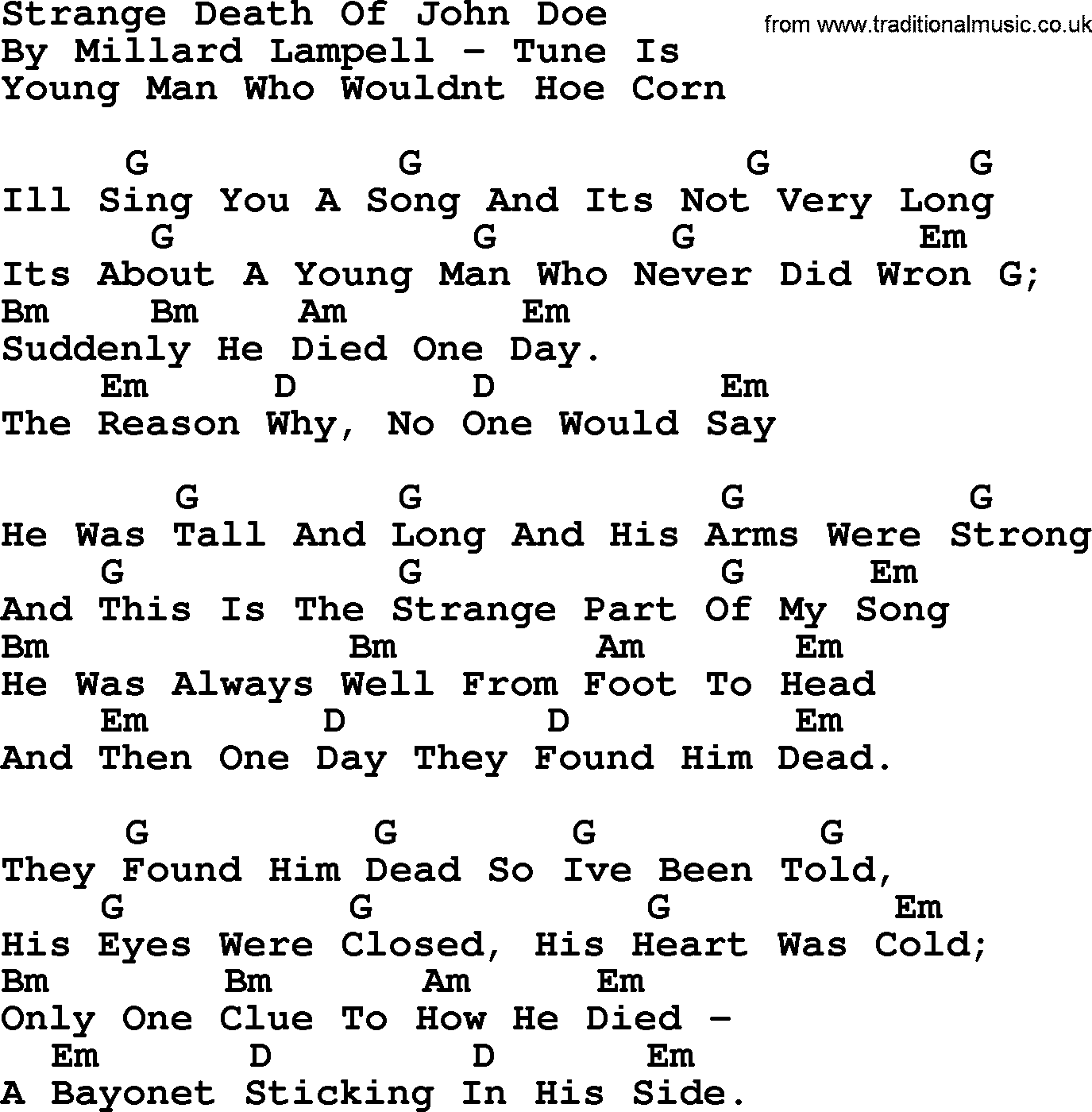 Pete Seeger song Strange Death Of John Doe, lyrics and chords