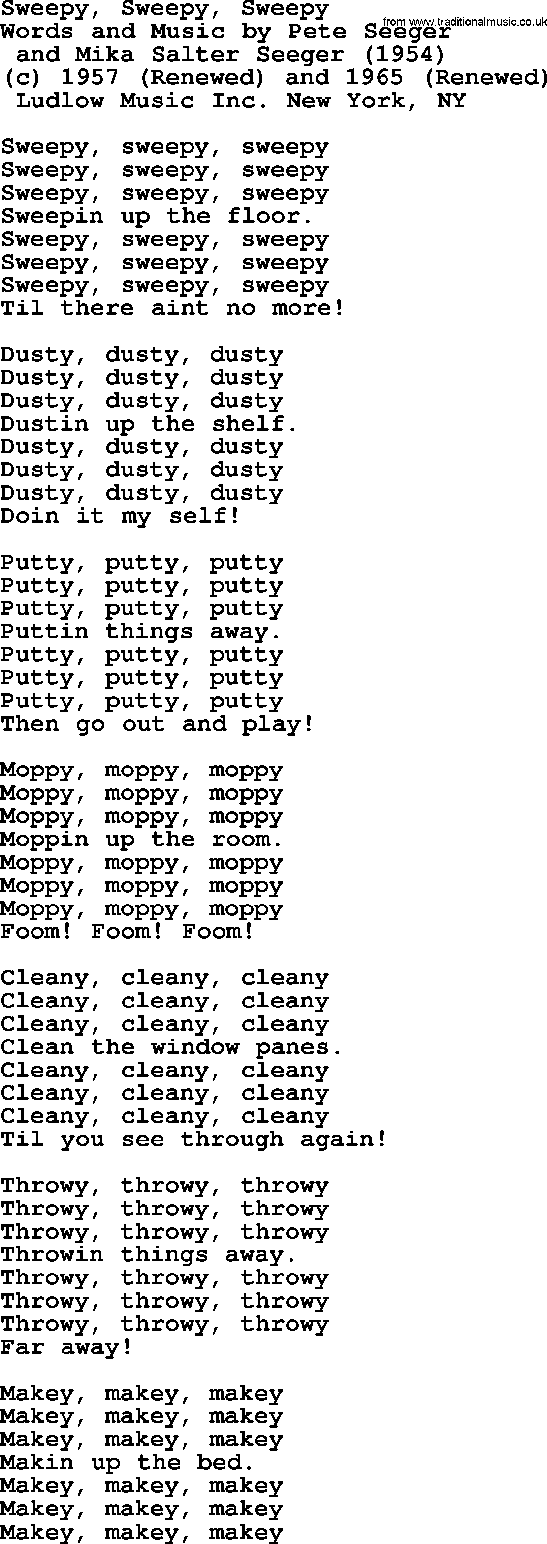 Pete Seeger song Sweepy, Sweepy, Sweepy-Pete-Seeger.txt lyrics