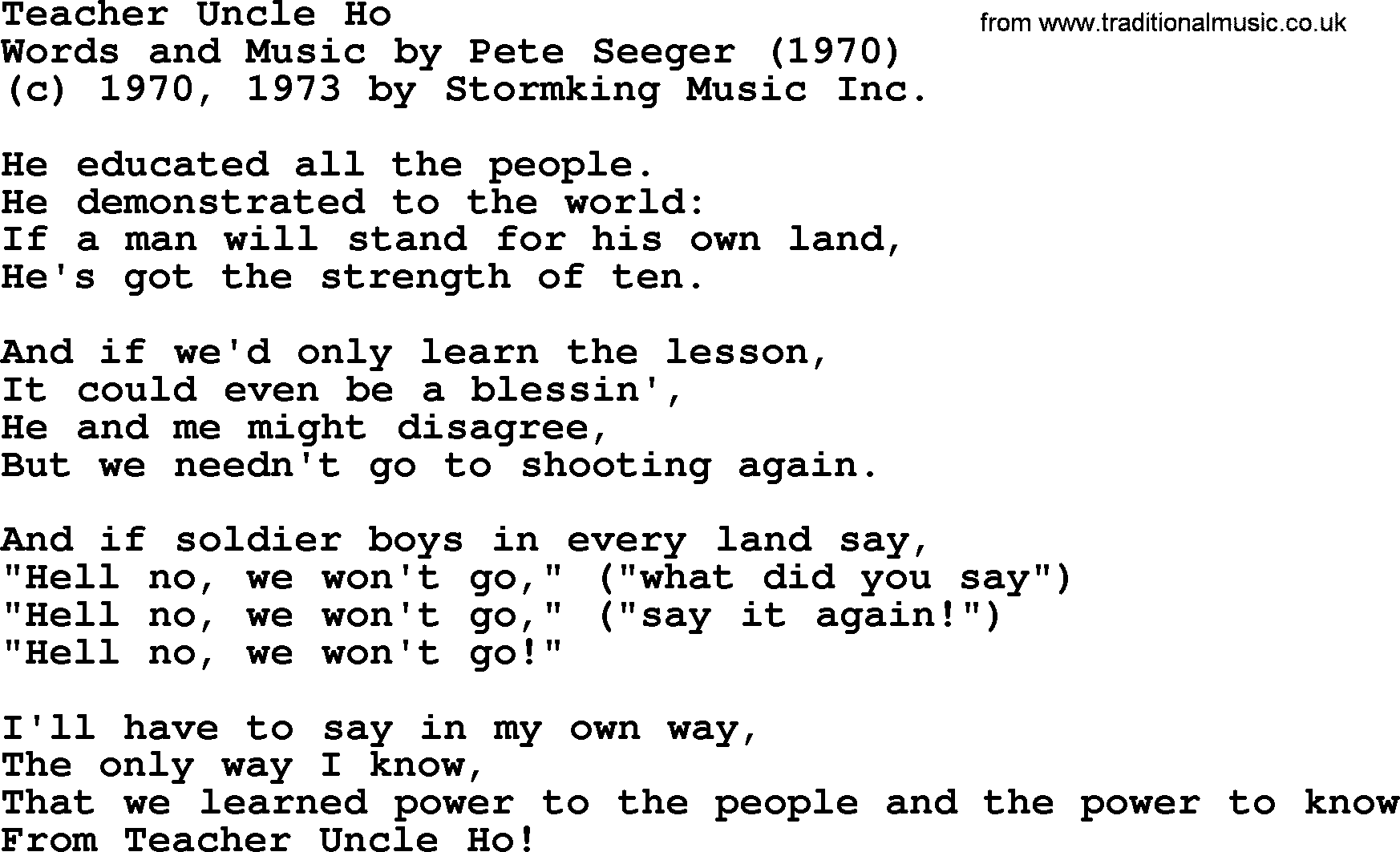 Pete Seeger song Teacher Uncle Ho-Pete-Seeger.txt lyrics