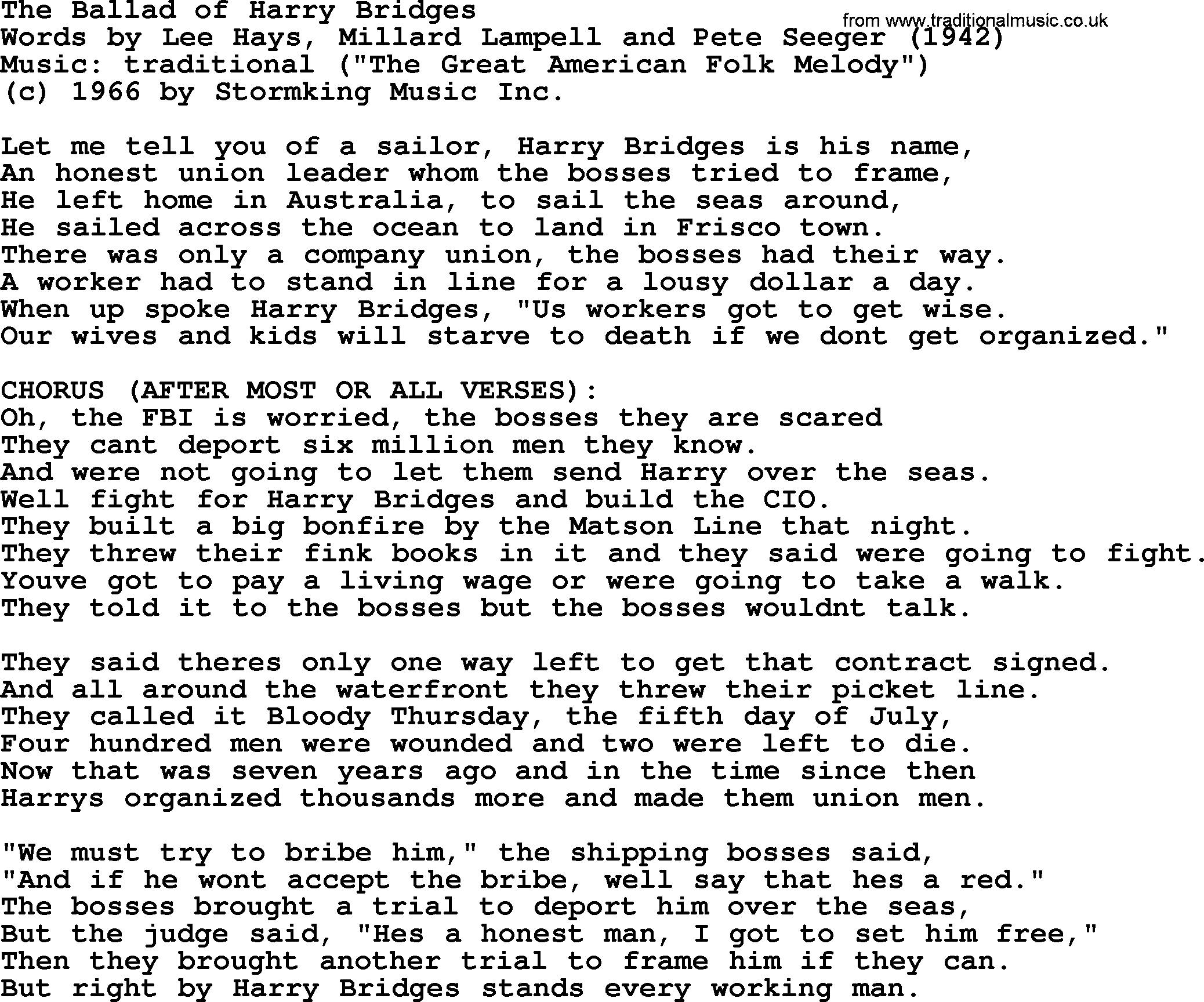 Pete Seeger song The Ballad of Harry Bridges-Pete-Seeger.txt lyrics
