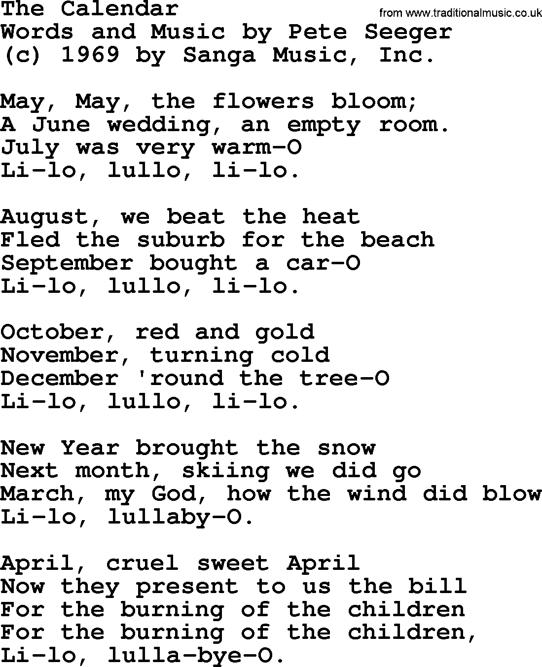 Pete Seeger song The Calendar-Pete-Seeger.txt lyrics